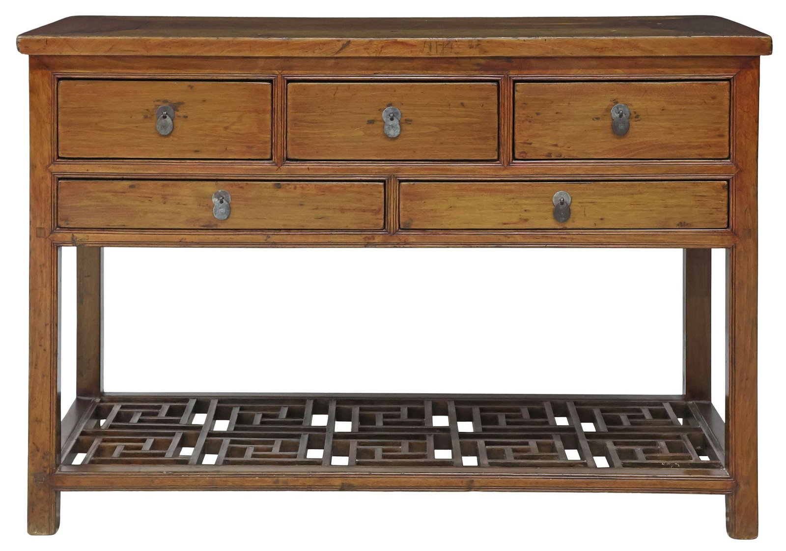 CHINESE RECTANGULAR ELM 5-DRAWER CONSOLE TABLE - 2