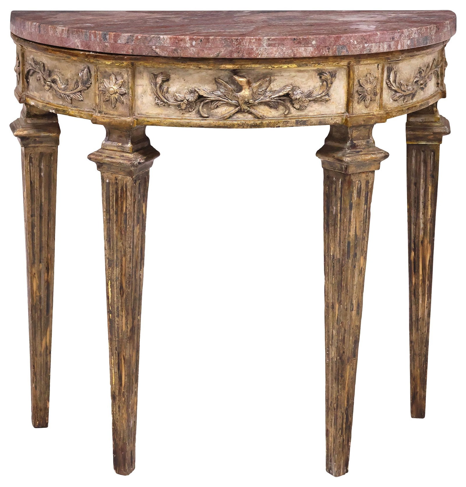ITALIAN NEOCLASSICAL STYLE MARBLE-TOP PAINTED DEMILUNE CONSOLE TABLE (1 of 3)