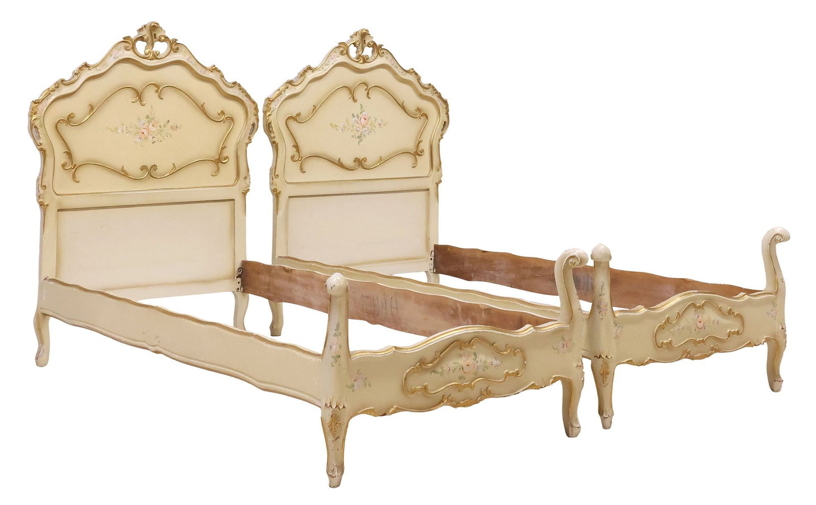 (2) VENETIAN LOUIS XV STYLE PARCEL-GILT & PAINTED BEDS (1 of 5)