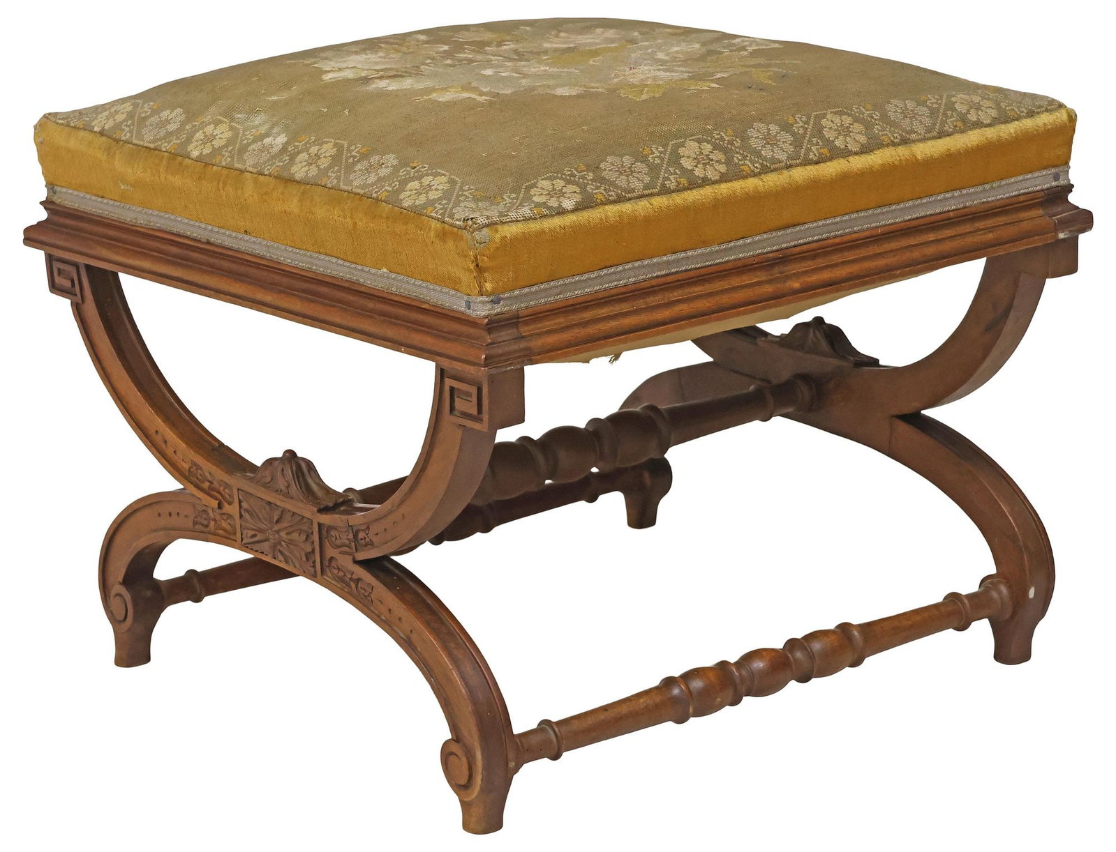 FRENCH NEOCLASSICAL STYLE NEEDLEPOINT-UPHOLSTERED CURULE STOOL (1 of 5)