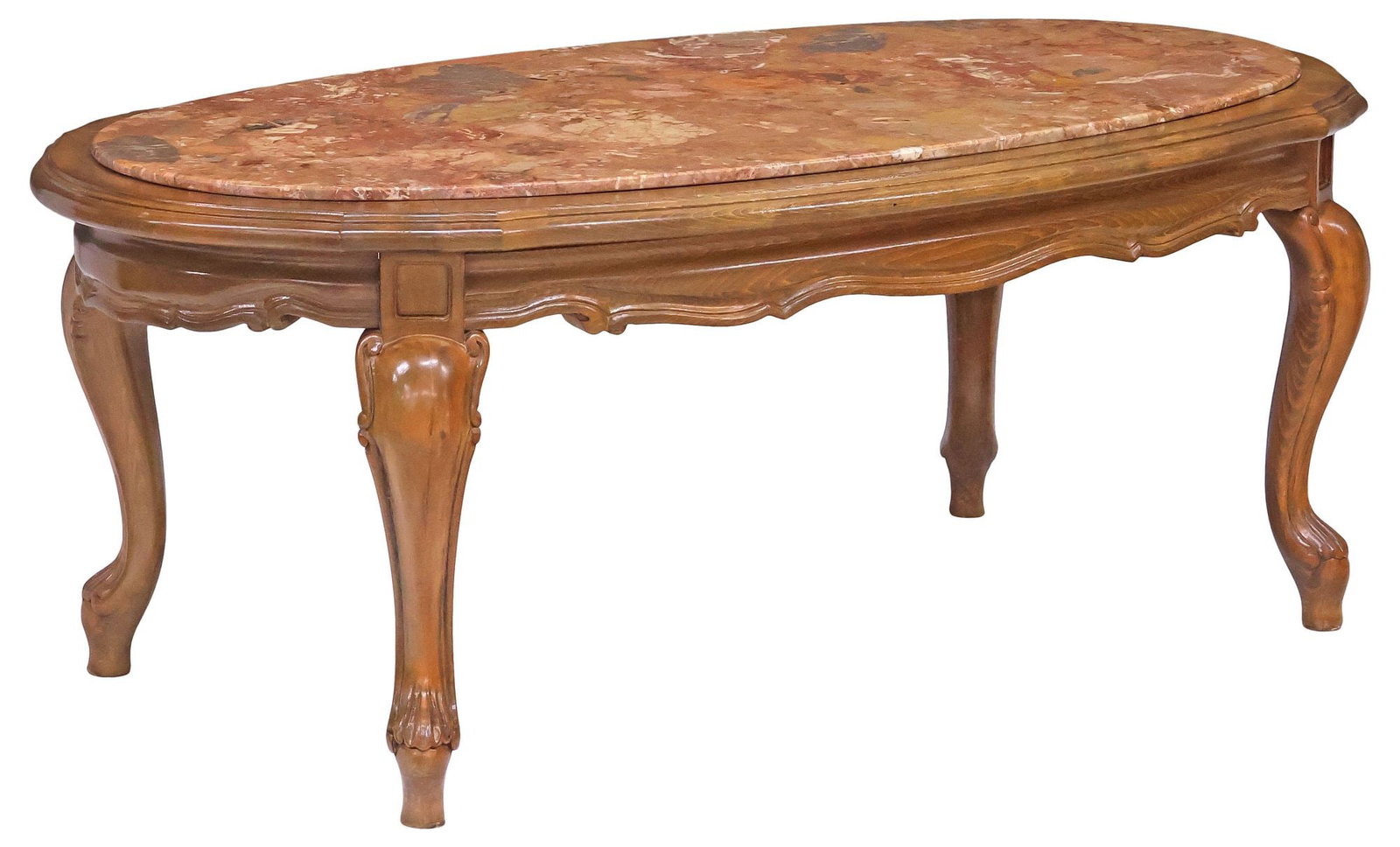 LOUIS XV STYLE MARBLE-TOP WALNUT COFFEE TABLE (1 of 4)