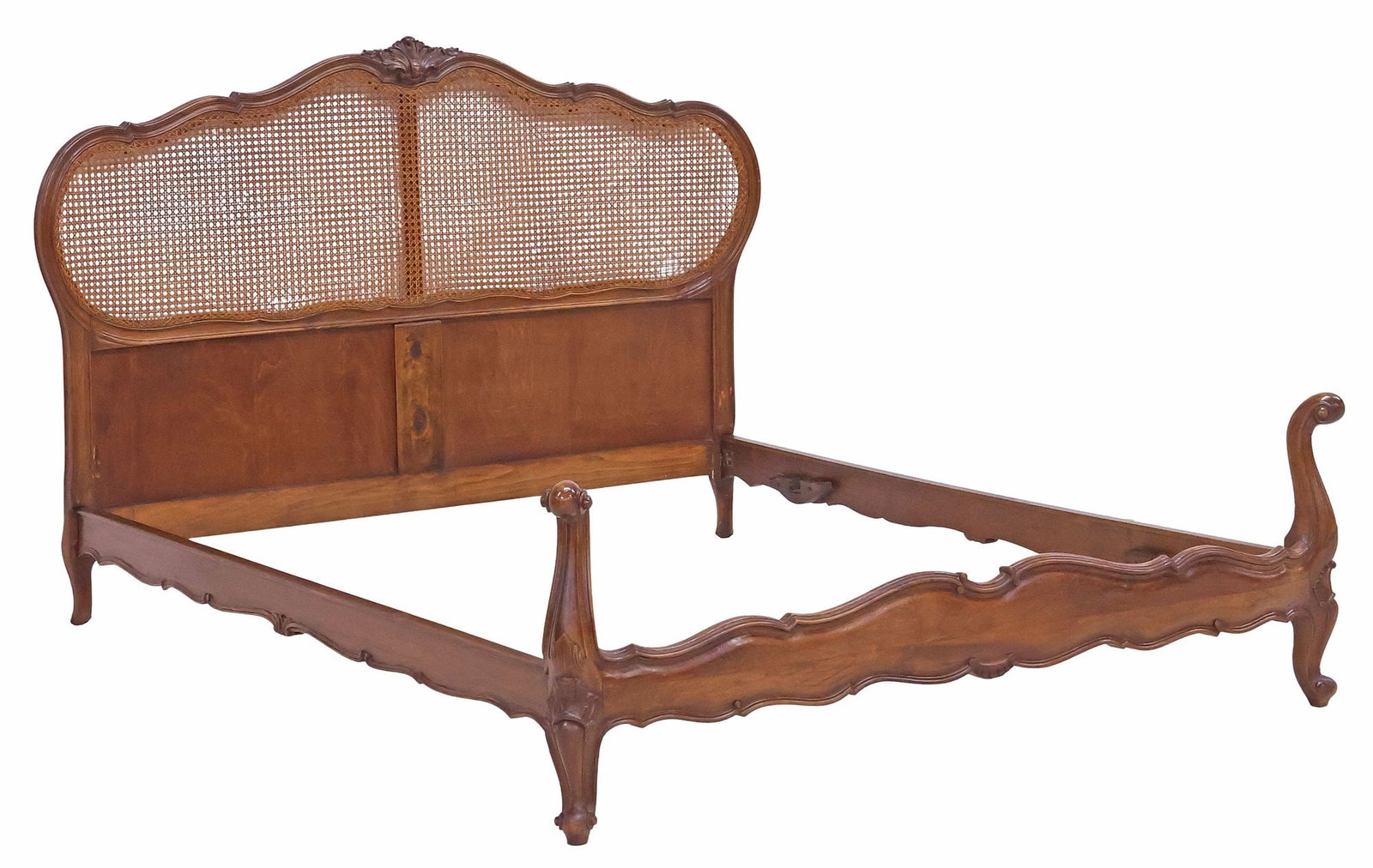 FRENCH LOUIS XV STYLE CANED WALNUT BED (1 of 4)