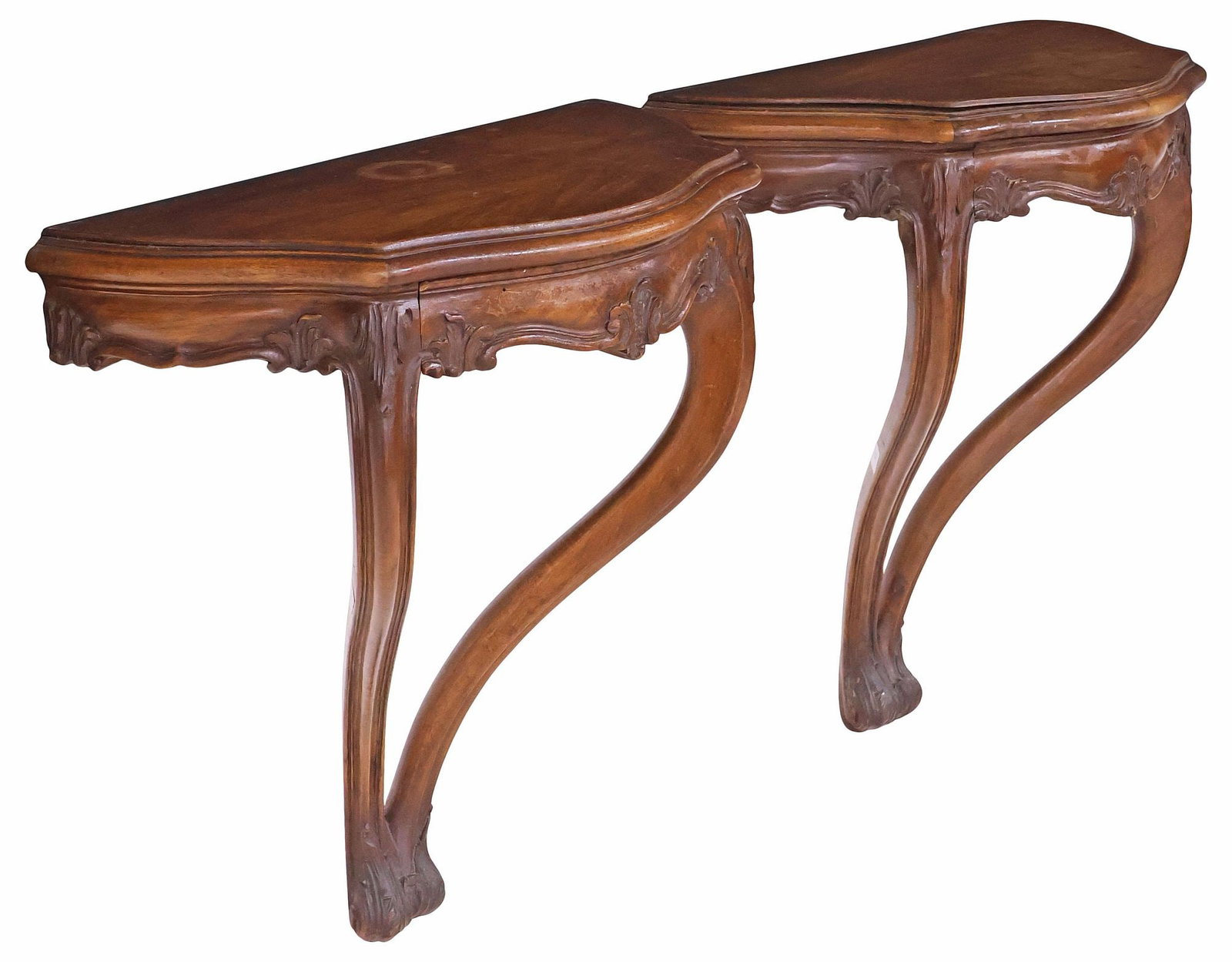 (2) FRENCH LOUIS XV STYLE CARVED WALNUT WALL-MOUNTED CONSOLES (1 of 5)
