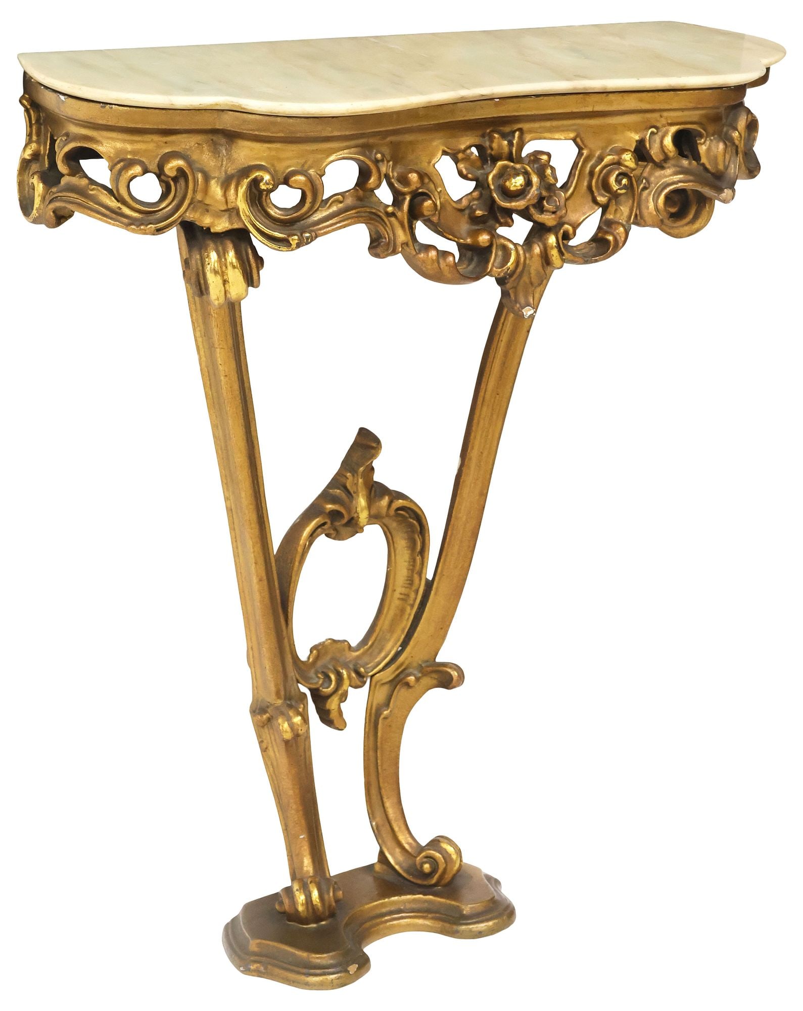 LOUIS XV STYLE MARBLE-TOP GILT-PAINTED WALL CONSOLE TABLE (1 of 4)