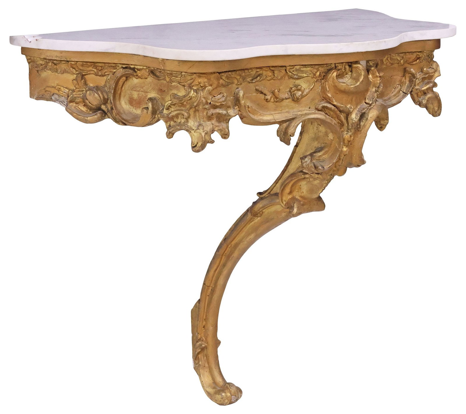 LOUIS XV STYLE MARBLE-TOP GILT-PAINTED WALL BRACKET / CONSOLE TABLE (1 of 3)
