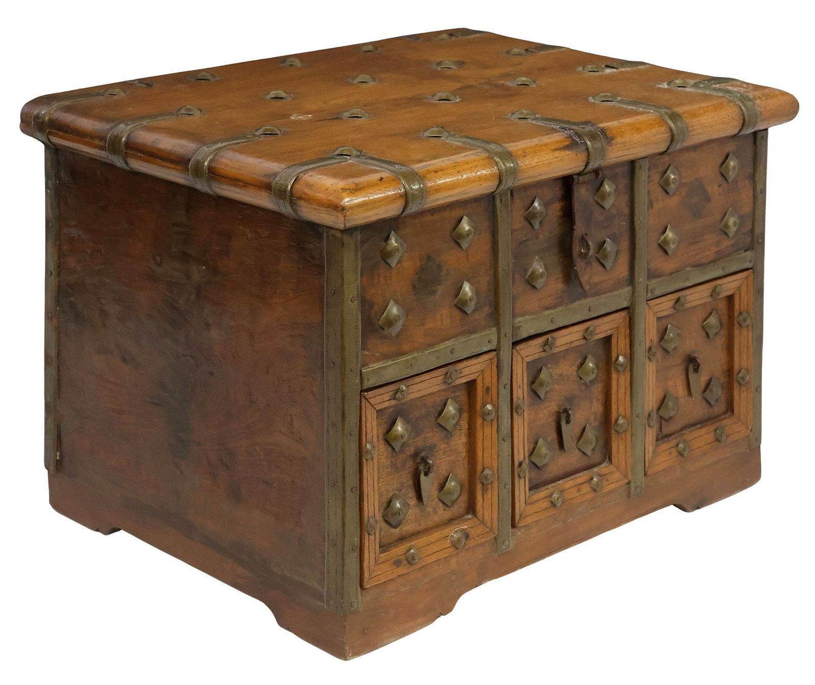 KOREAN BRASS-STRAPPED LIFT-TOP MINIATURE STORAGE CHEST (1 of 7)