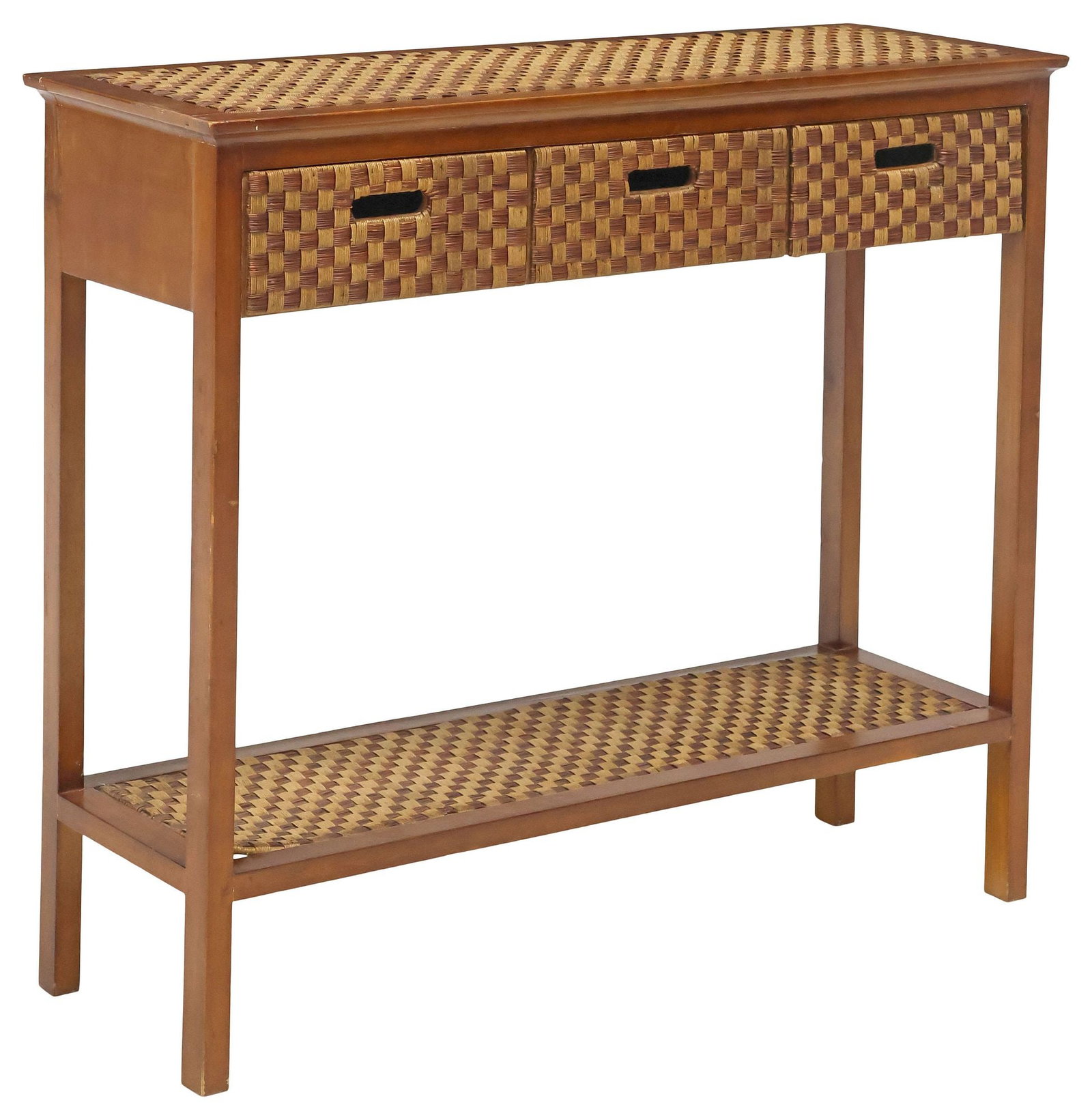 CONTEMPORARY CHECKERBOARD WOVEN WOOD CONSOLE TABLE (1 of 5)