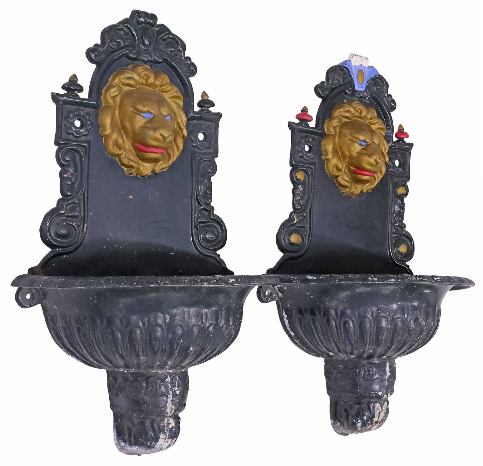 (2) ENGLISH ARCHITECTURAL PAINTED METAL LION MASK FOUNTAIN HEADS (1 of 5)