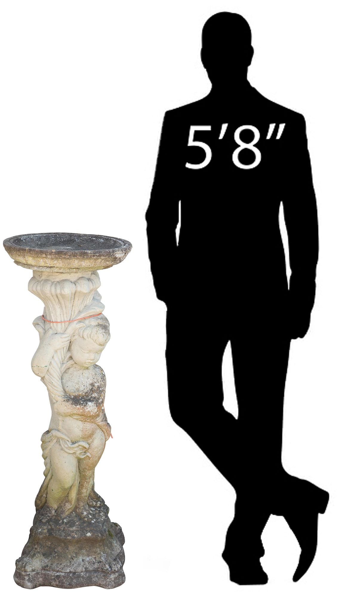 ENGLISH CAST STONE FIGURAL DRAPED CHERUB GARDEN BIRD BATH (1 of 4)