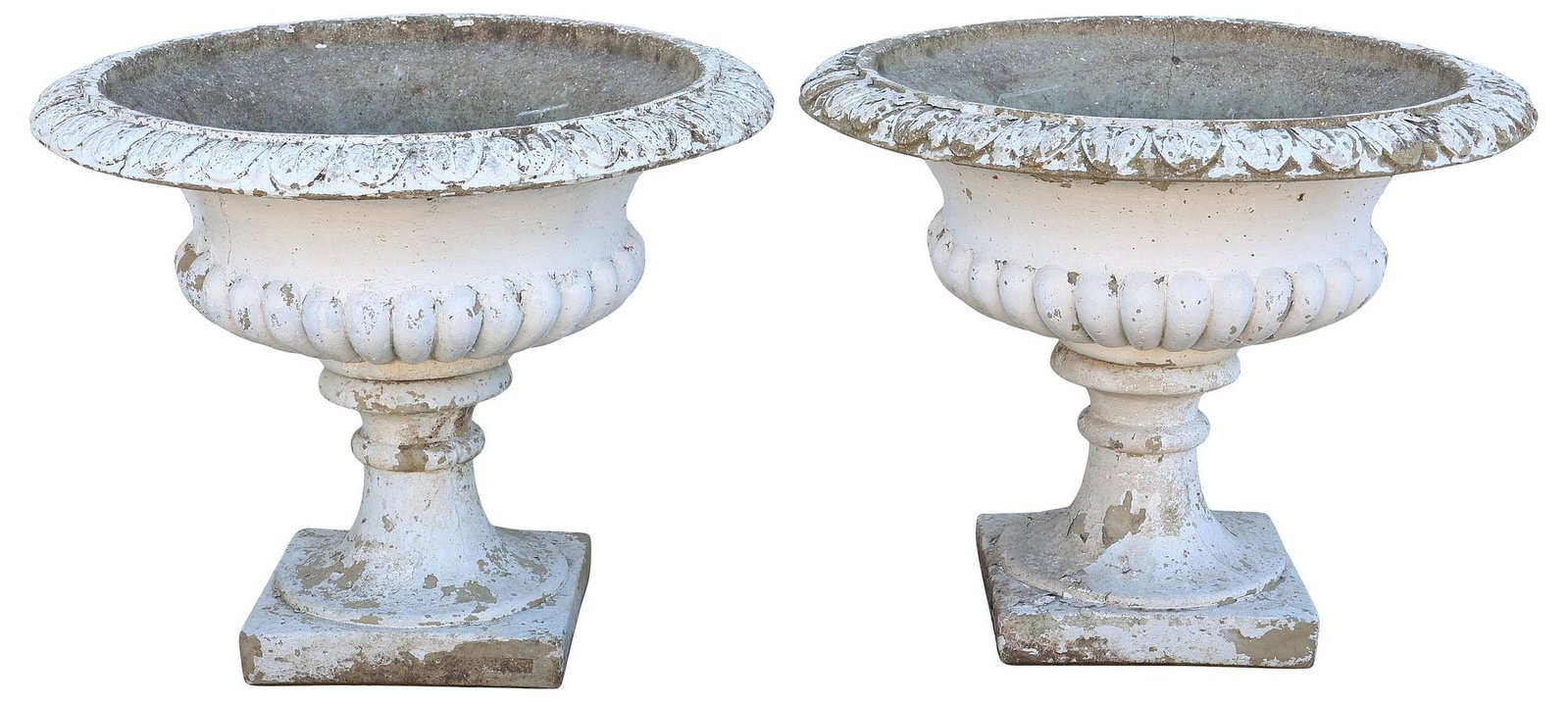 (2) ENGLISH WHITE-PAINTED CAST STONE CAMPANA-FORM GARDEN URNS (1 of 4)