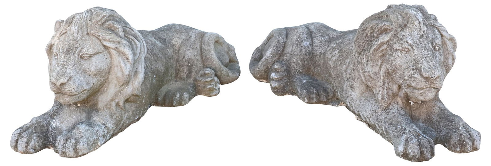 (2) CAST STONE GARDEN STATUARY RECUMBENT LIONS (1 of 3)