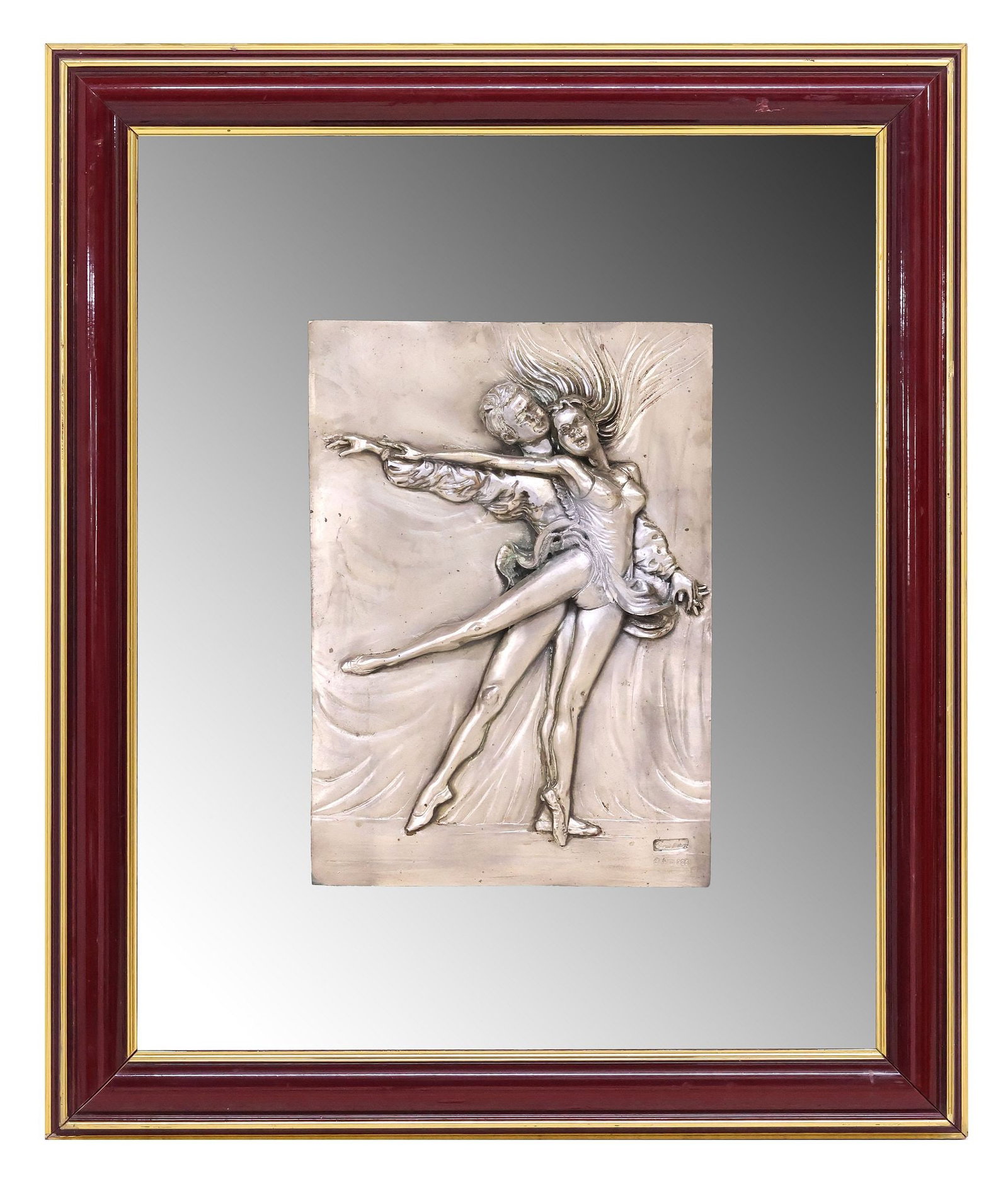 FRAMED ITALIAN STERLING SILVER-CLAD BAS RELIEF PLAQUE, BALLERINA & DANCER (1 of 5)