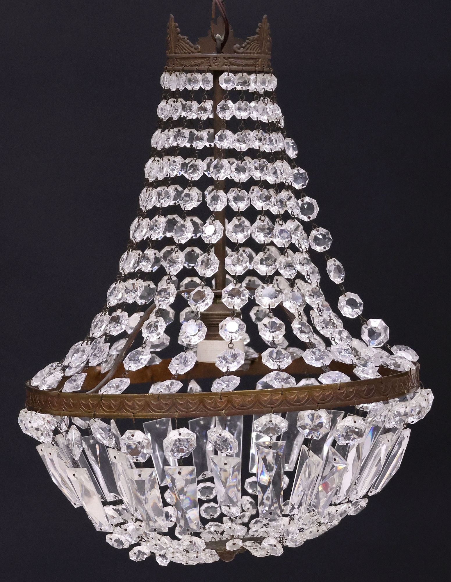 ITALIAN EMPIRE STYLE SAC-DE-PEARL CRYSTAL-BEADED 1-LT CHANDELIER (1 of 3)
