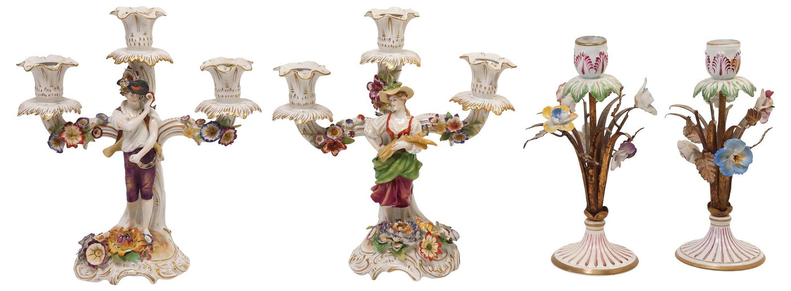 (4) VON SHIERHOLZ PORCELAIN CANDELABRA & OTHER FLORAL CANDLESTICKS (1 of 8)