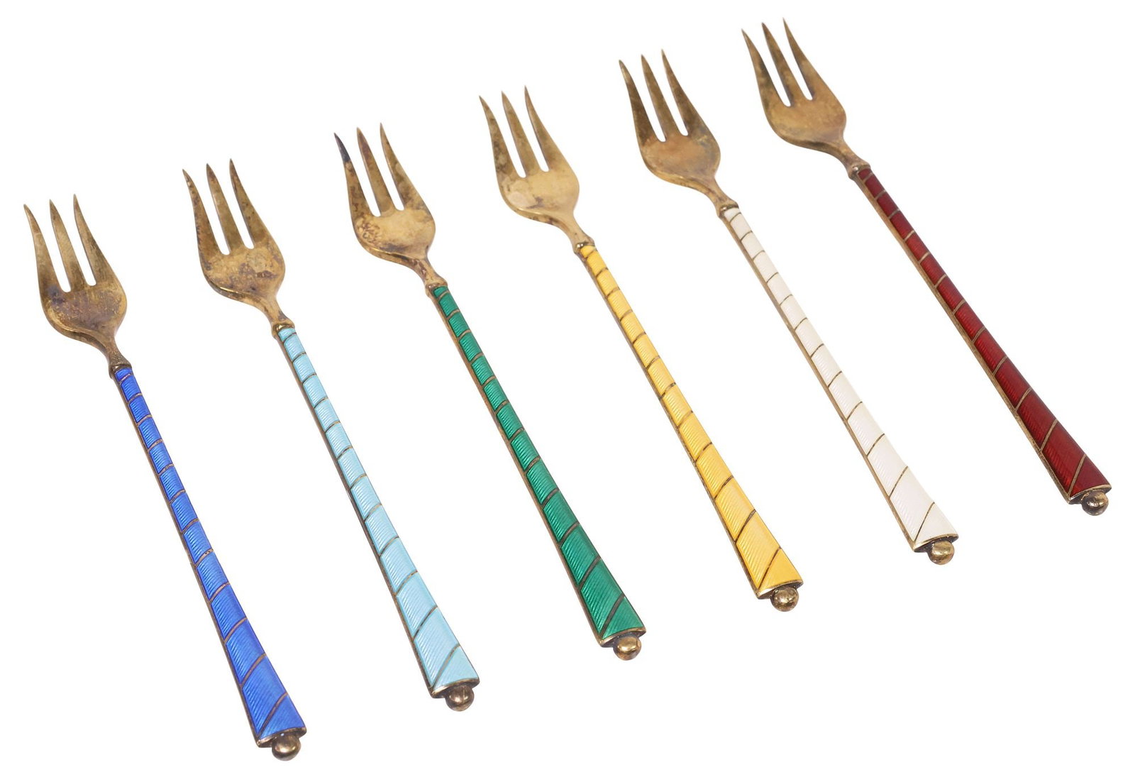 (6) DANISH ENAMELED GILT-STERLING SILVER COCKTAIL FORKS (1 of 6)