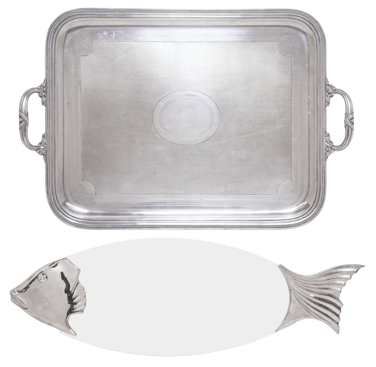 (2) FRENCH CHRISTOFLE SILVERPLATE & SILEA FISH-FORM SERVING TRAYS
