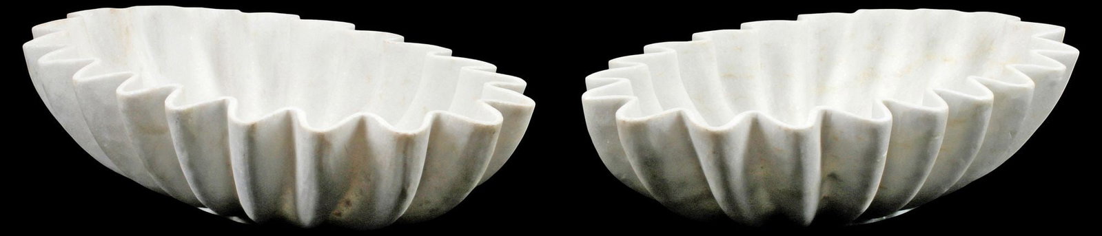 (2) LARGE CARVED WHITE MARBLE FLUTED CENTERPIECE BOWLS, 22"L (1 of 5)