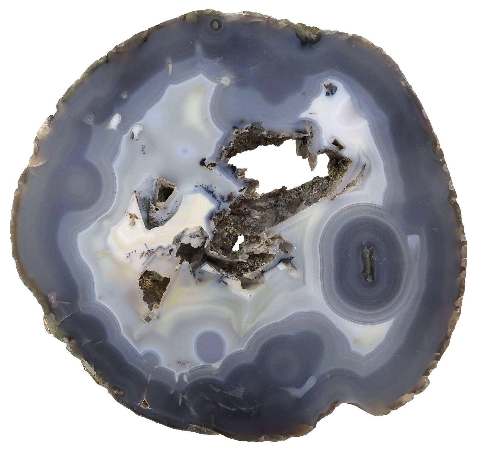 LARGE GEOLOGICAL BANDED AGATE GEODE SLICE, 17"DIAM (1 of 3)