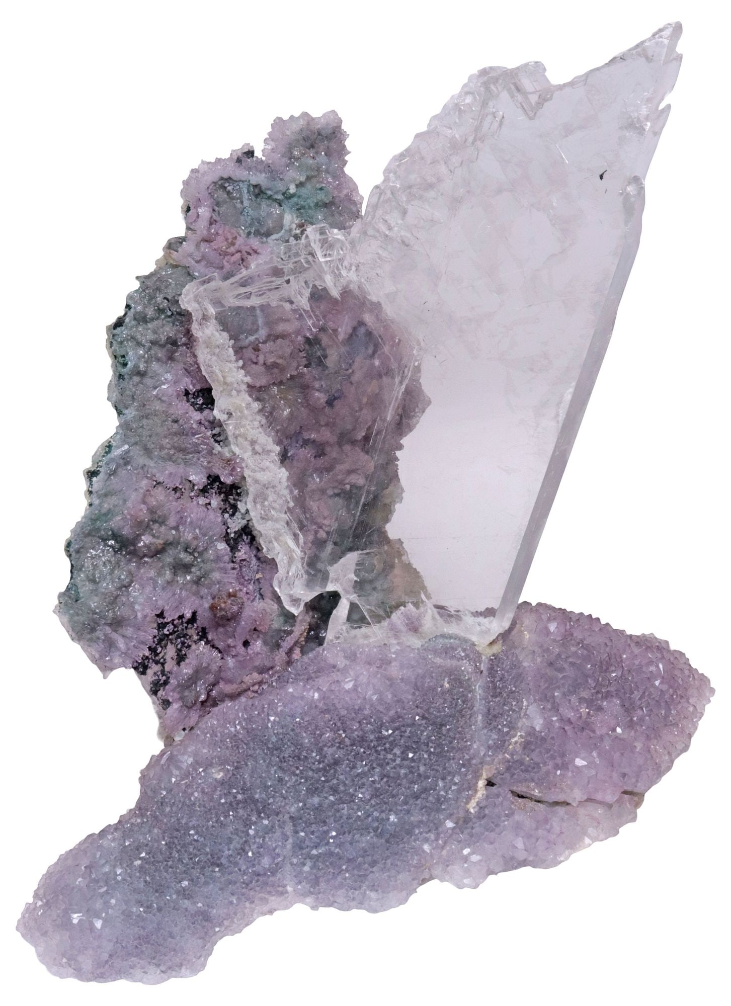 FUSED GEOLOGICAL AMETHYST & SELENITE SPECIMEN SCULPTURE, 18"H (1 of 7)