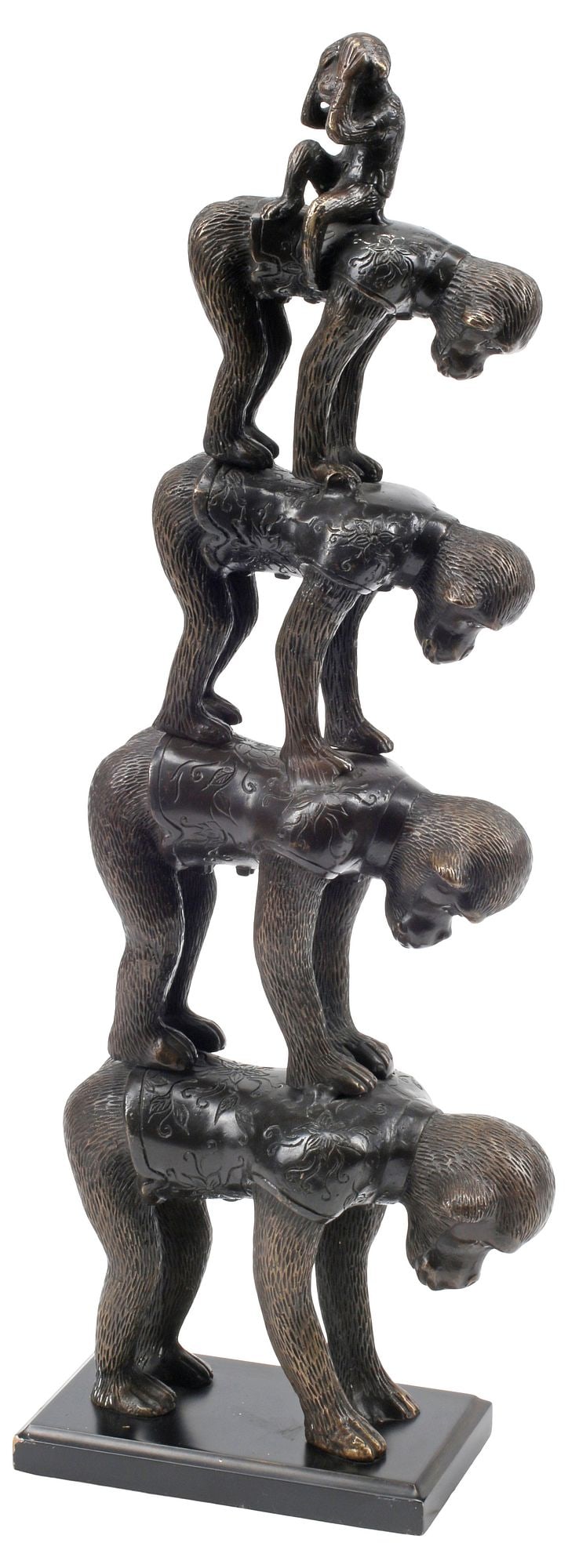 WHIMSICAL PATINATED BRONZE SCULPTURE, STACKING MONKEYS (1 of 4)