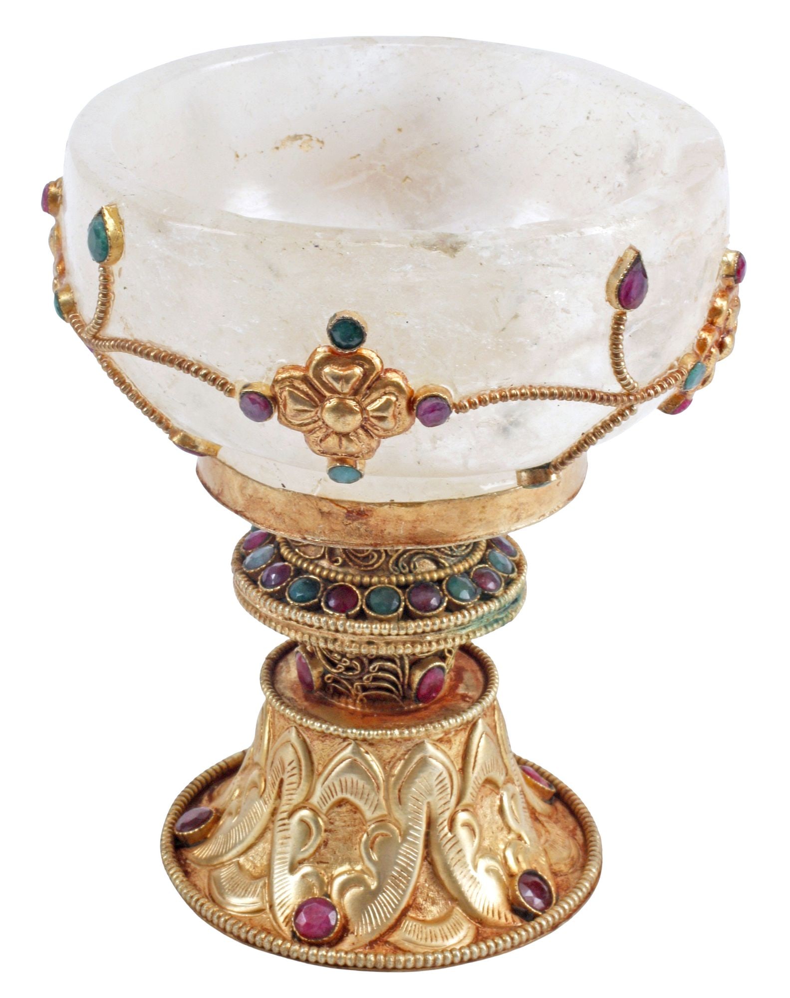JEWELED & ORMOLU-MOUNTED ROCK CRYSTAL GOBLET / FOOTED CUP (1 of 4)
