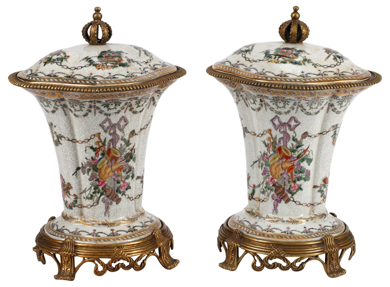 (2) DECORATIVE BRONZE-MOUNTED PORCELAIN VASES & COVERS (1 of 6)