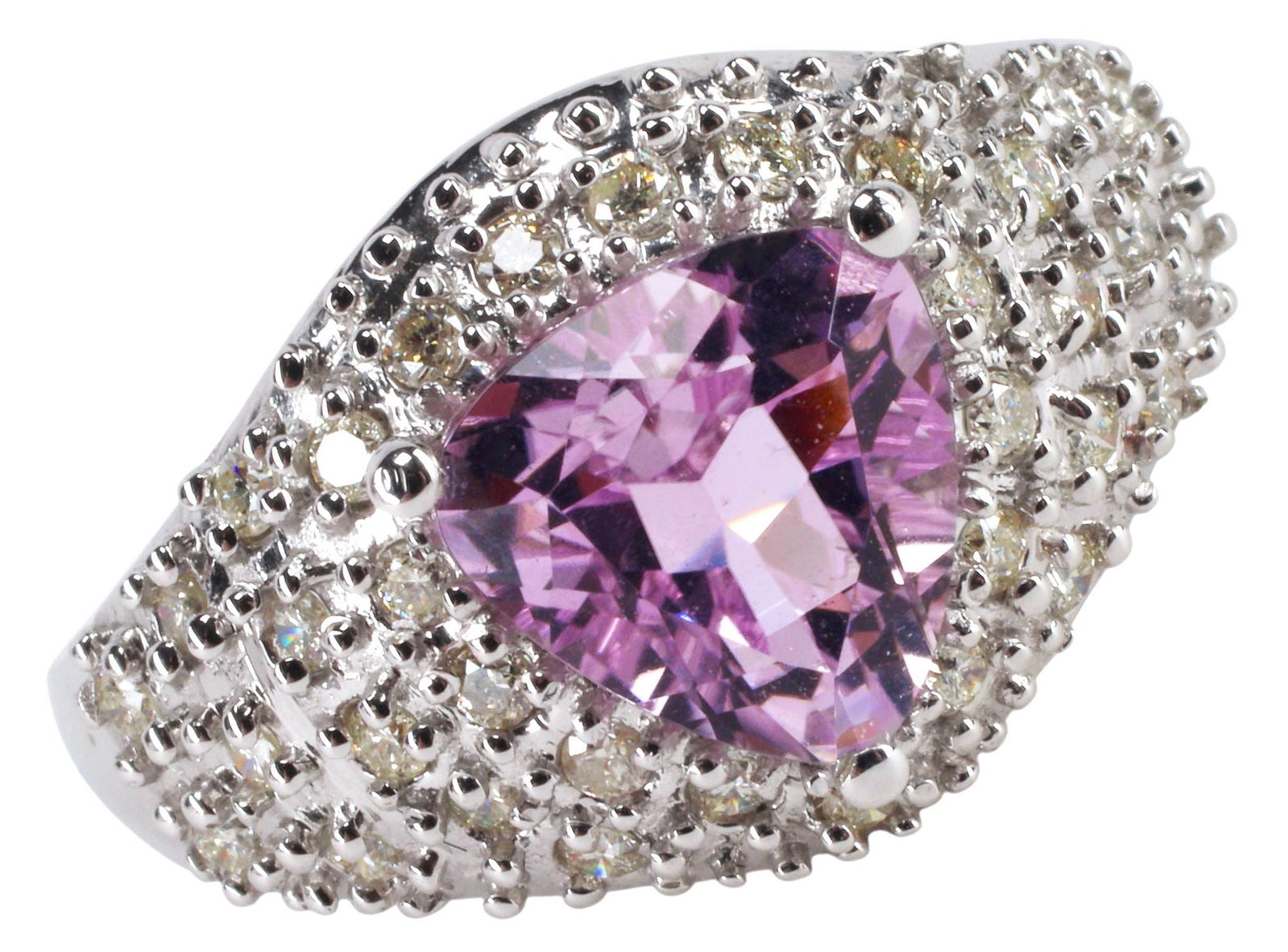 ESTATE 14KT WHITE GOLD, 2.00CT TRILLION-CUT KUNZITE & DIAMOND RING (1 of 6)