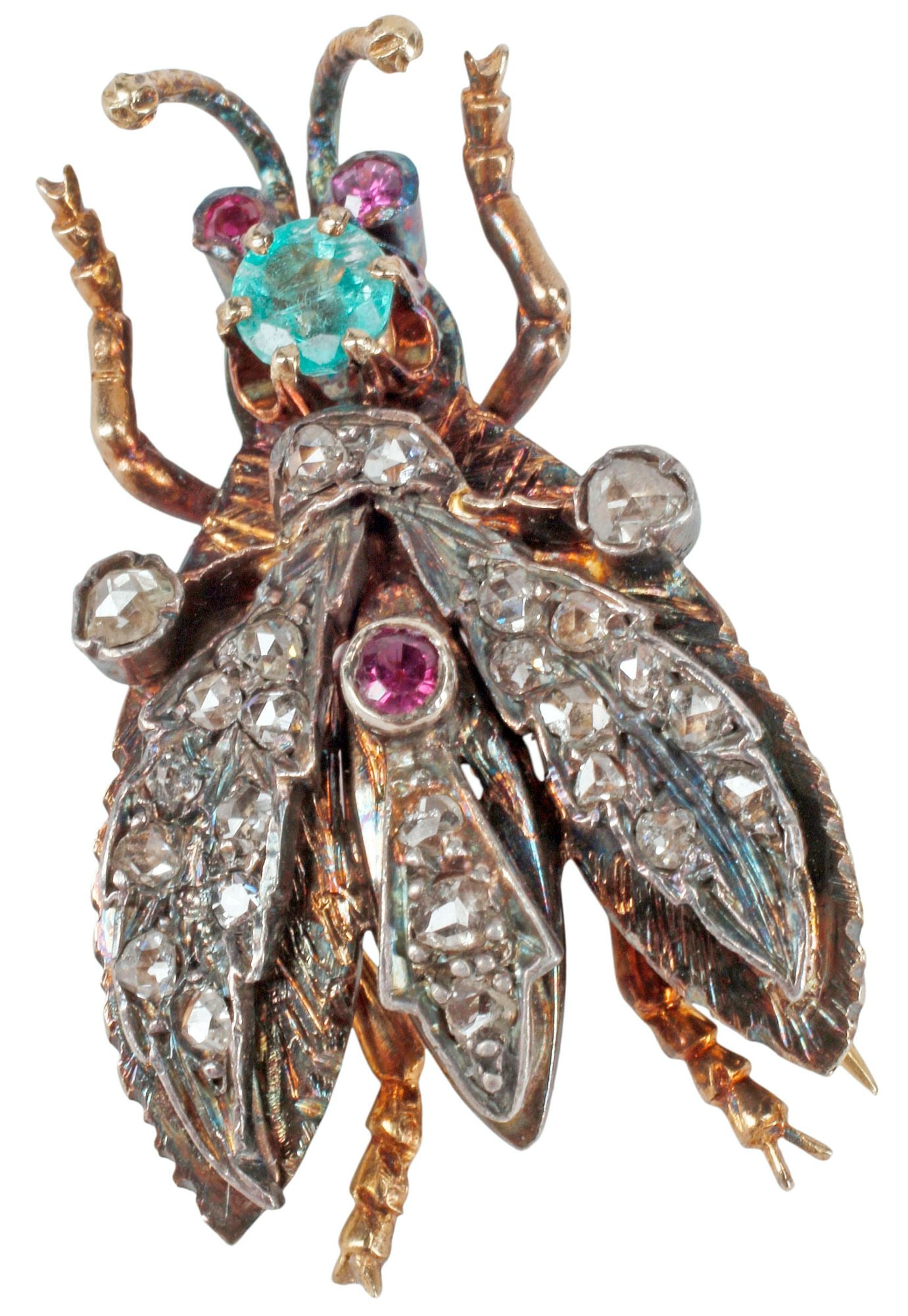 ESTATE ANTIQUE UNCUT DIAMOND & GEMSTONE BEE / WASP BROOCH (1 of 4)