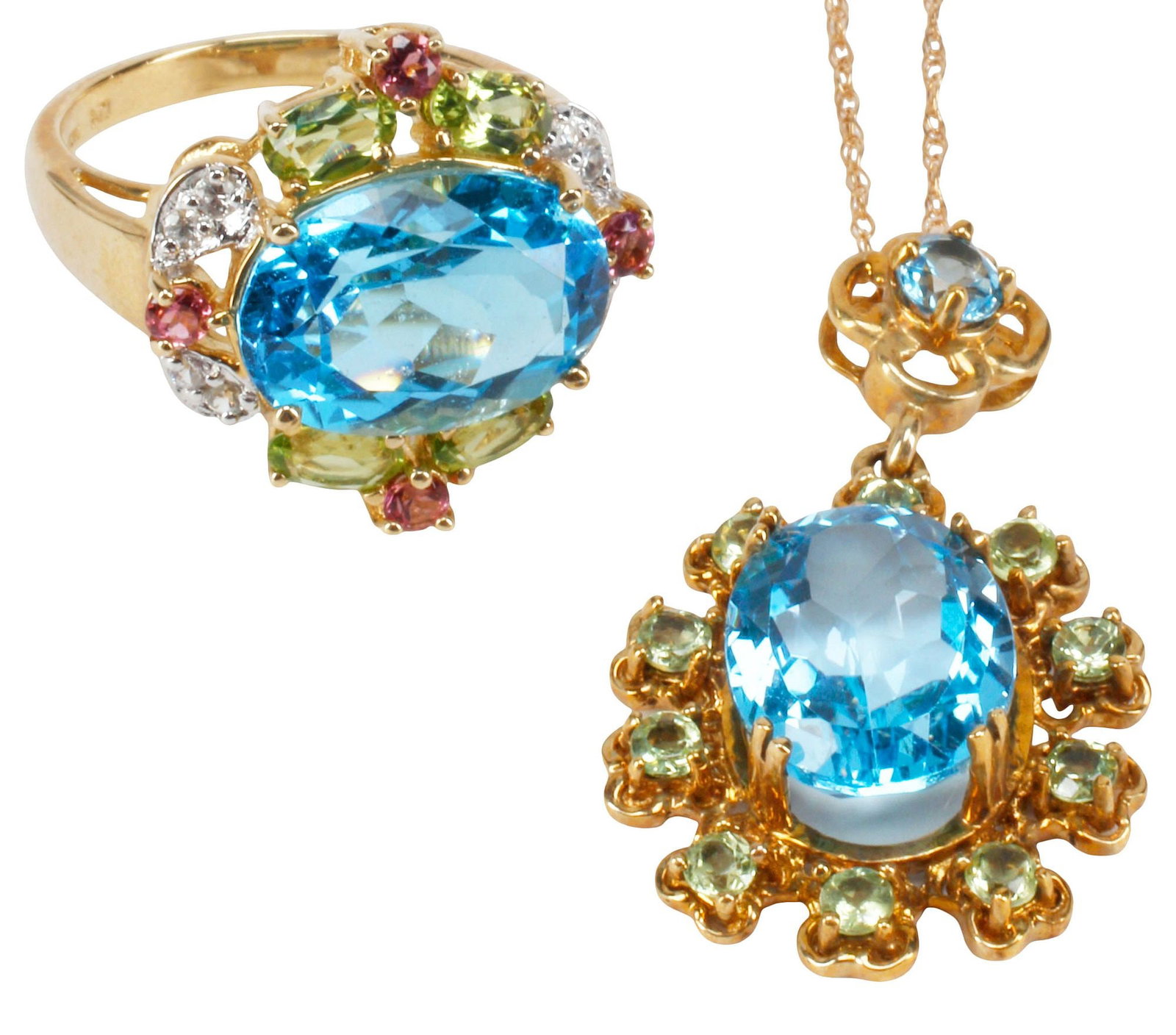 (2) ESTATE 10KT YELLOW GOLD, BLUE TOPAZ & MULTI-GEMSTONE JEWELRY GROUP (1 of 6)