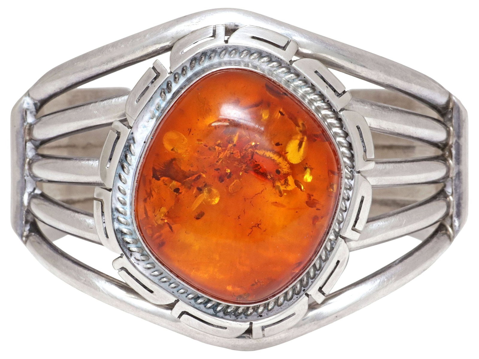 MELVIN FRANCIS NAVAJO STERLING SILVER & AMBER-TONED CABOCHON CUFF (1 of 5)