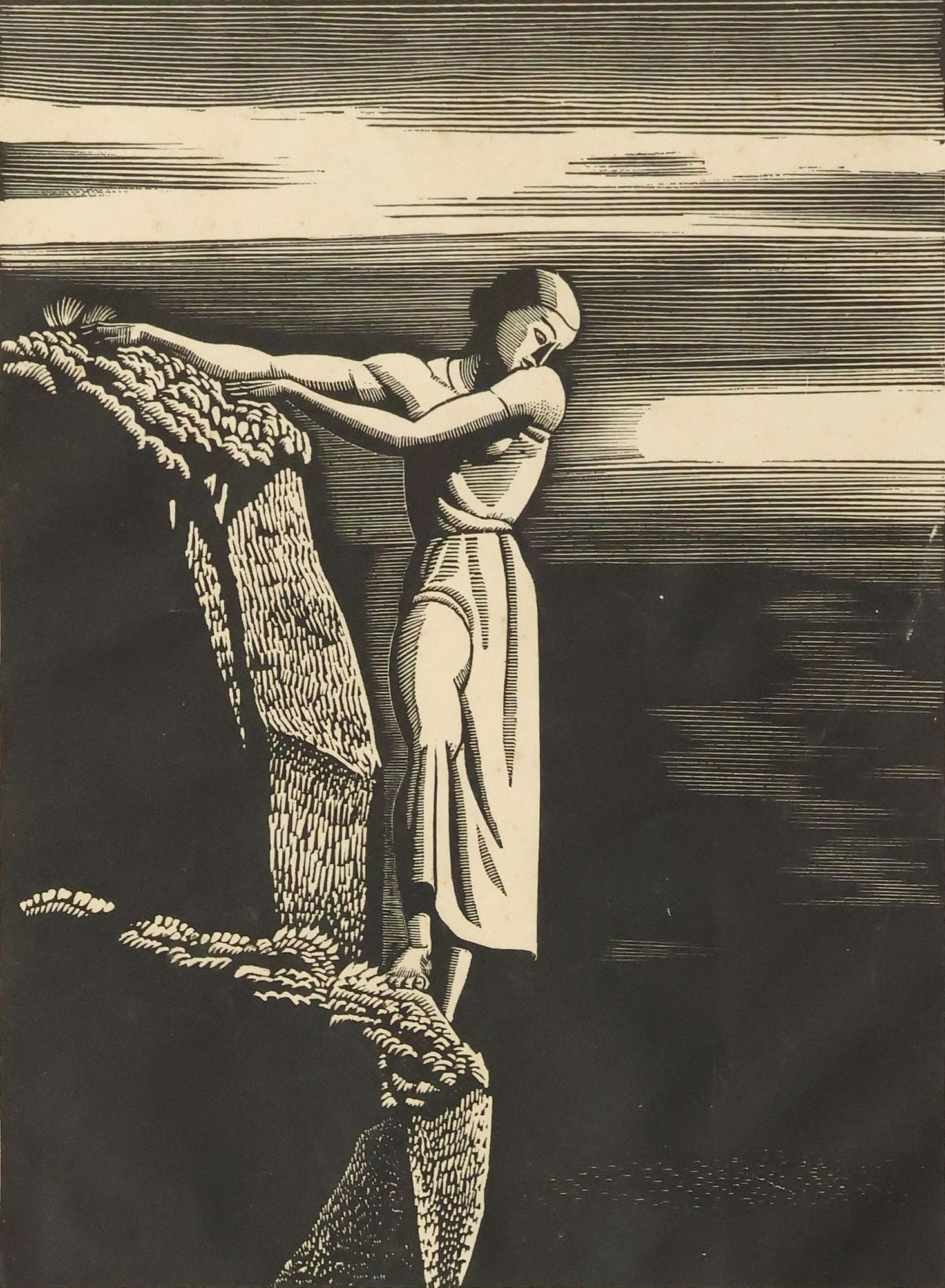 ROCKWELL KENT (AMERICAN, 1882-1971) WOOD ENGRAVING, GIRL ON CLIFF (1 of 3)