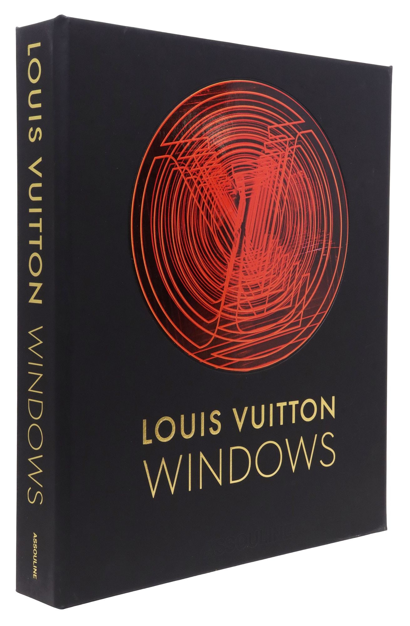 LARGE BOOK: ASSOULINE 'LOUIS VUITTON: WINDOWS' IN HARD CASE: Large-format book: "Louis Vuitton: Windows," published by Assouline, New York, with introduction by Vanessa Friedman, copyright 2015, housed in a hard sided matte black case with embossed lettering an