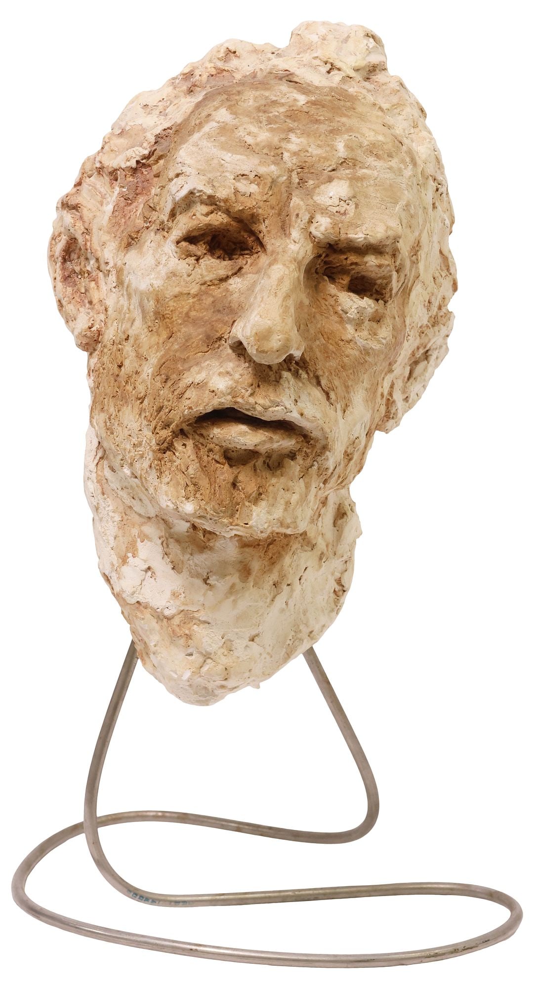 HAND-MODELED PLASTER SCULPTURE, HEAD OF A MAN: Hand-modeled plaster sculpture, Head of a Man, rising on coiled wire base, sculpture: approx 12.25"h, 8"w, 9.5"d, overall: approx 16.25"h, 10"w, 10"d, 12.5lbs **Provenance: The estate of Dr. James M. 