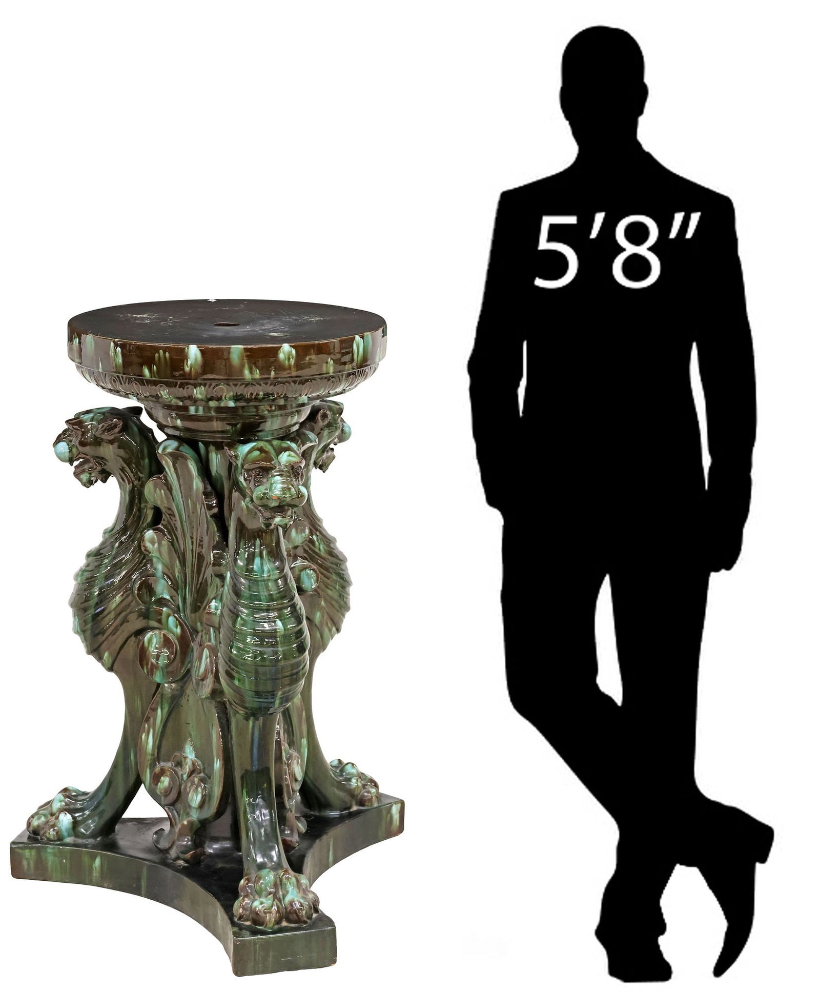 LARGE CLEMENT MASSIER (1845-1917) FIGURAL MAJOLICA PEDESTAL, 53.25"H (1 of 8)