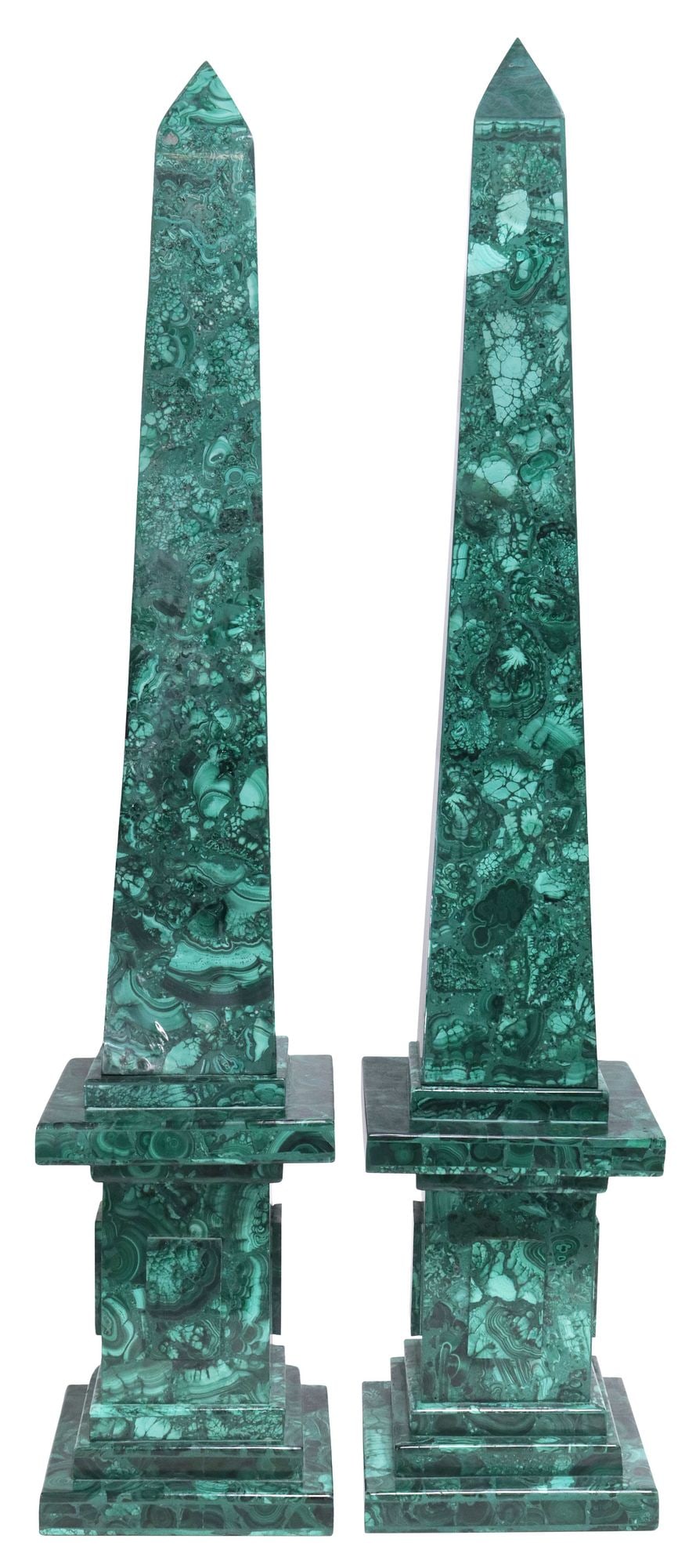 (2) BRENDA HOUSTON GEOLOGICAL MALACHITE OBELISKS, 33"H (1 of 7)