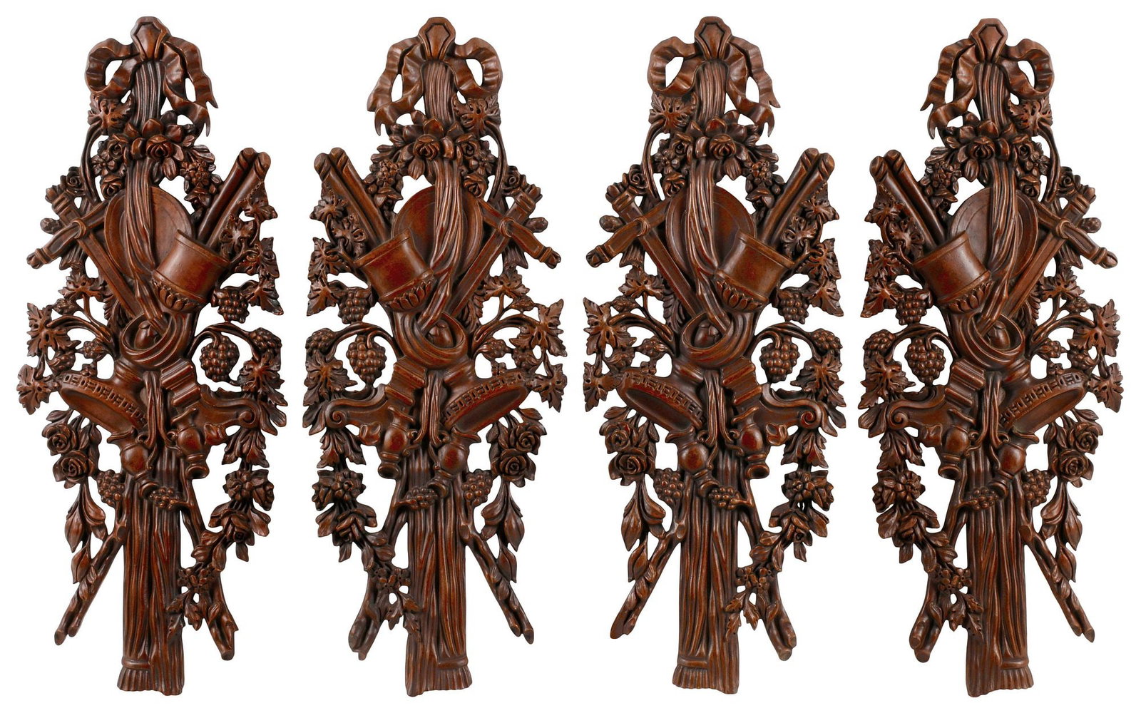 (4) LARGE LOUIS XVI STYLE CARVED WOOD MUSICAL TROPHIES, 43"H (1 of 5)