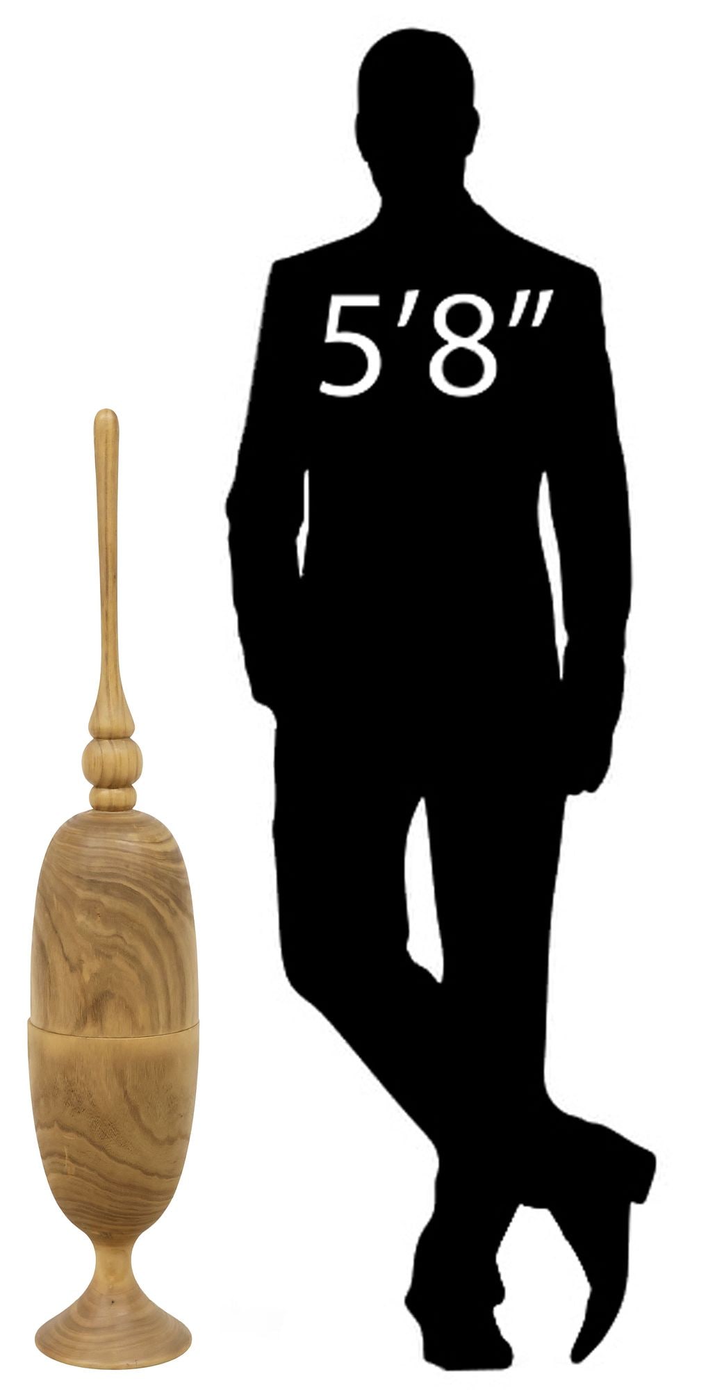 LARGE CONTEMPORARY TURNED WOOD FLOOR VASE / COVERED VESSEL, 53"H: Large contemporary turned wood lidded floor vase/ vessel, 21st c., knopped finial over ovoid body, rising on a flared base, approx 53"h, 9.75"diam, 8.25lbs **Provenance: Treasures from the vaults of a