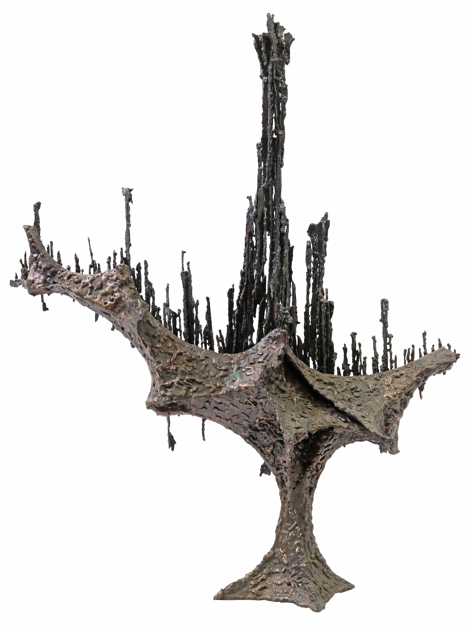 LARGE BRUTALIST PATINATED BRONZE & IRON ABSTRACT SCULPTURE, 27.5"H (1 of 6)