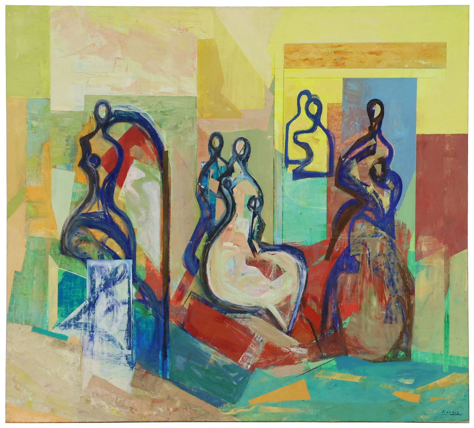 ARPAD KOVACS (ROMANIAN, B.1948) OIL & GRAPHITE PAINTING, 'STATUE IN PARC': Unframed oil and graphite on canvas painting, "Statue in Parc," signed lower right Kovacs (Arpad Kovacs, Romanian, b.1948), titled in pen verso, approx 38.25"h, 43"w, 6.75lbs **Provenance: Dallas, Tex