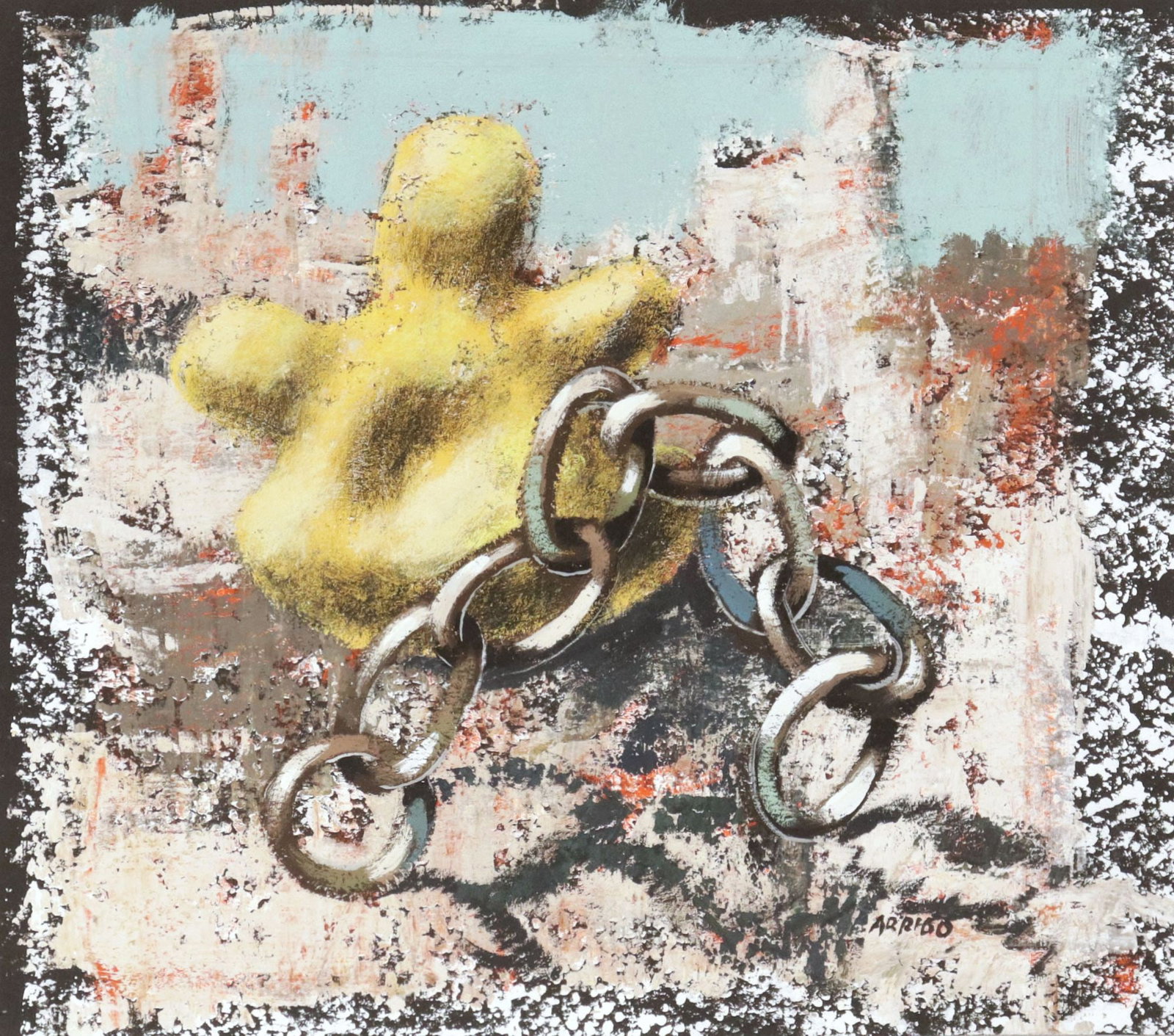 SIGNED ARRIGO CONTEMPORARY ARTWORK, CHAIN & ABSTRACT FIGURE (1 of 4)