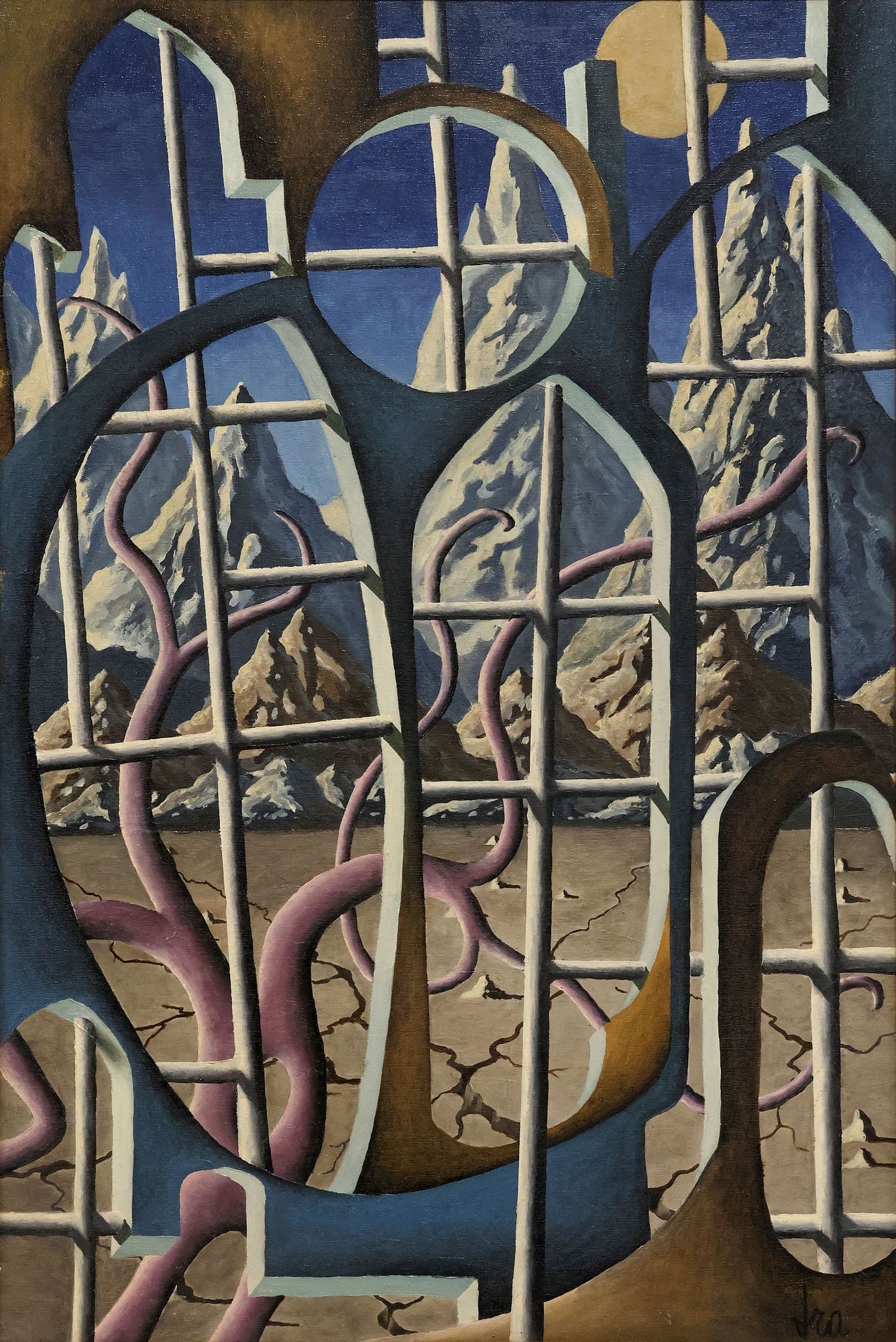 SIGNED IRA (20TH C.) SURREALIST LANDSCAPE OIL PAINTING, 36" X 34" (1 of 4)
