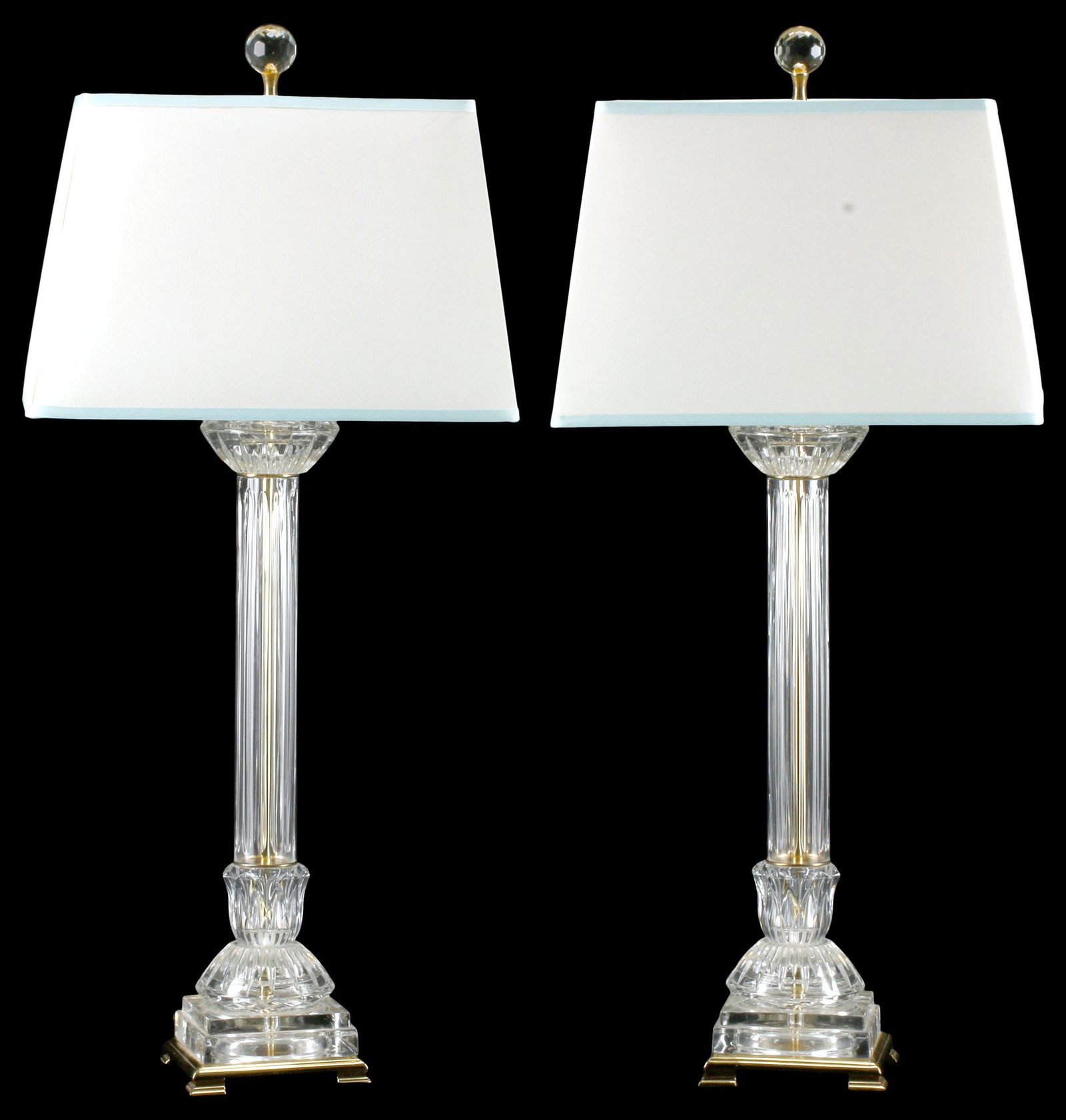 (2) ART MODERNE STYLE FLUTED GLASS 1-LIGHT TABLE LAMPS & FABRIC SHADES (1 of 4)