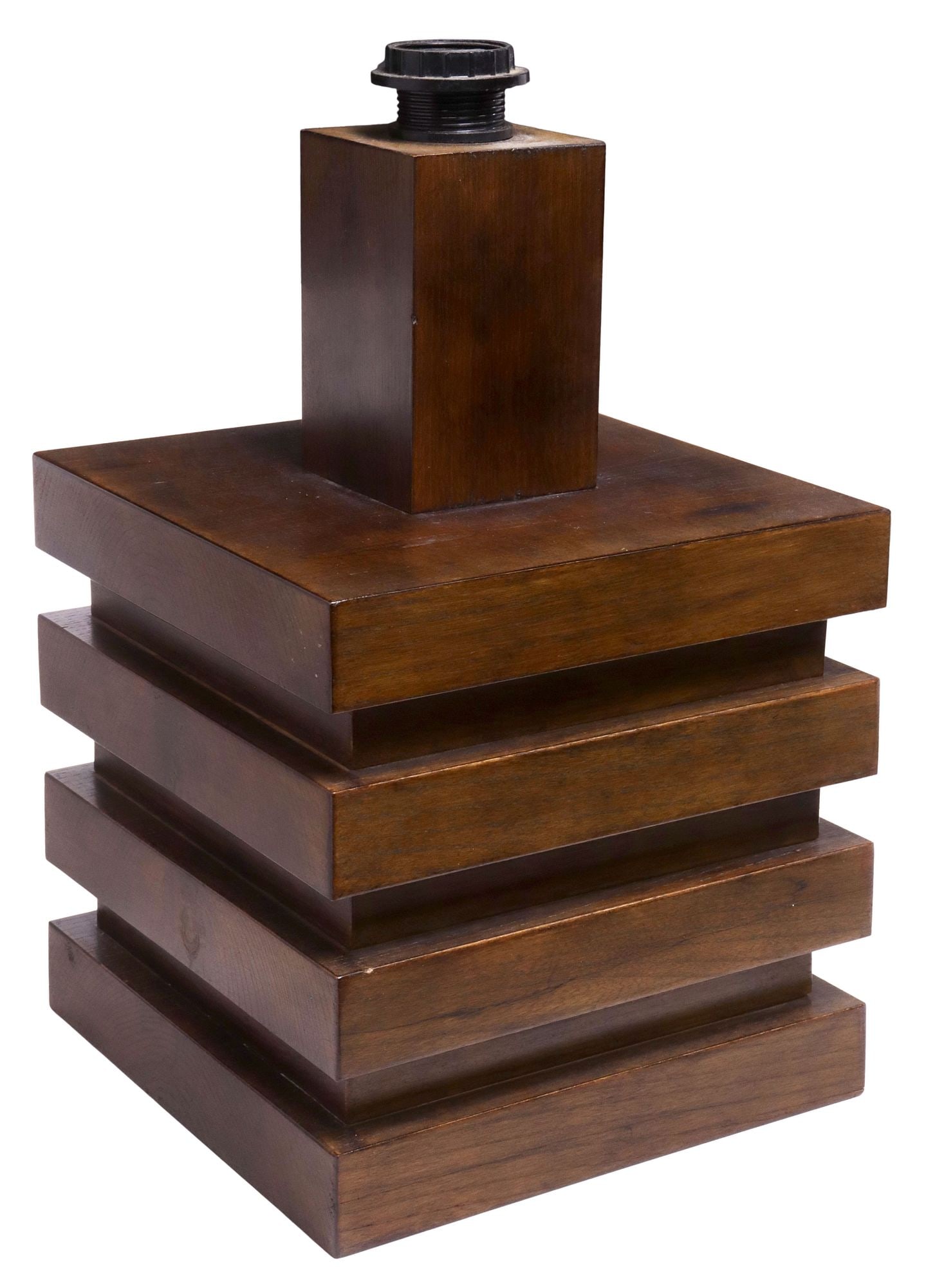 ITALIAN MID-CENTURY MODERN STACKED OAK SQUARE 1-LIGHT TABLE LAMP (1 of 3)