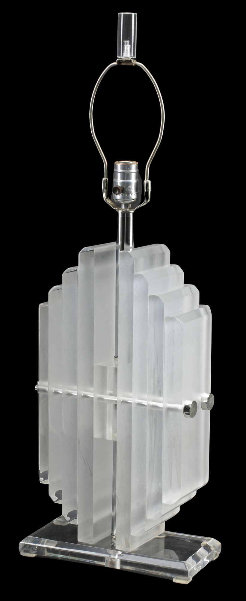 MANNER OF KARL SPRINGER MID-CENTURY STACKED LUCITE 1-LT TABLE LAMP (1 of 5)