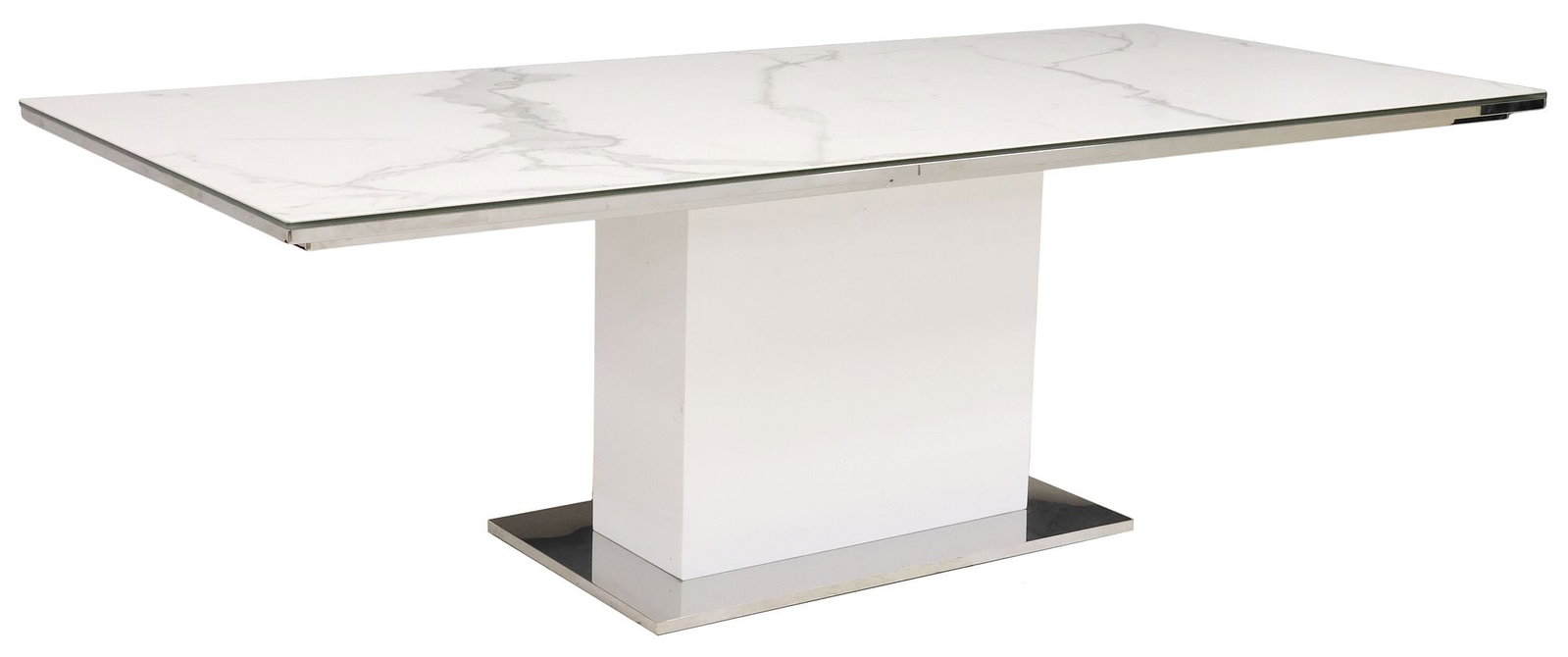 CASABIANCA (ATTRIB.) 'BIANCA' CERAMIC & GLASS-TOP CHROMED DINING TABLE (1 of 4)