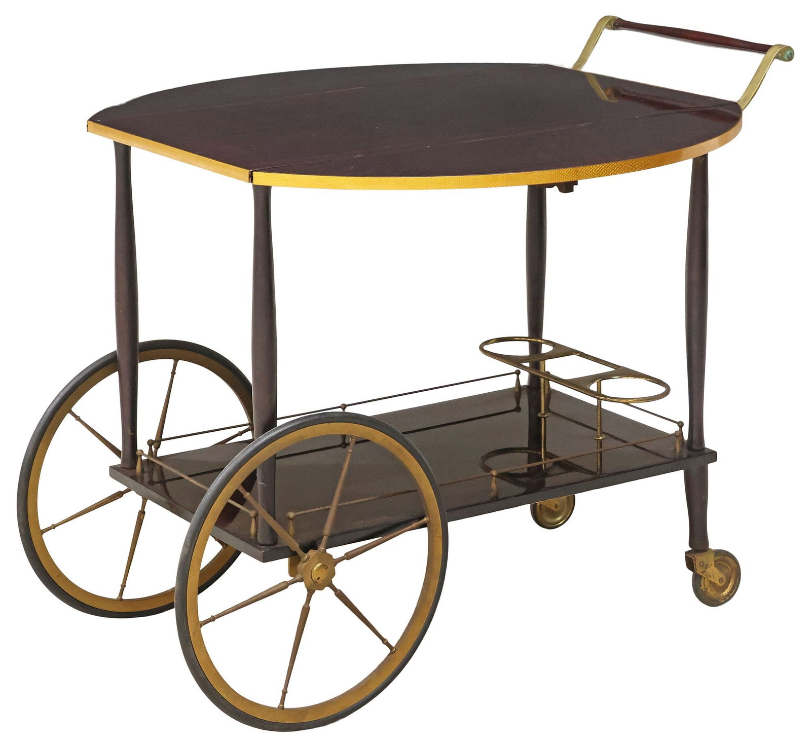 ITALIAN MID-CENTURY MODERN MAHOGANY & BRASS DROP-LEAF SERVICE CART (1 of 4)
