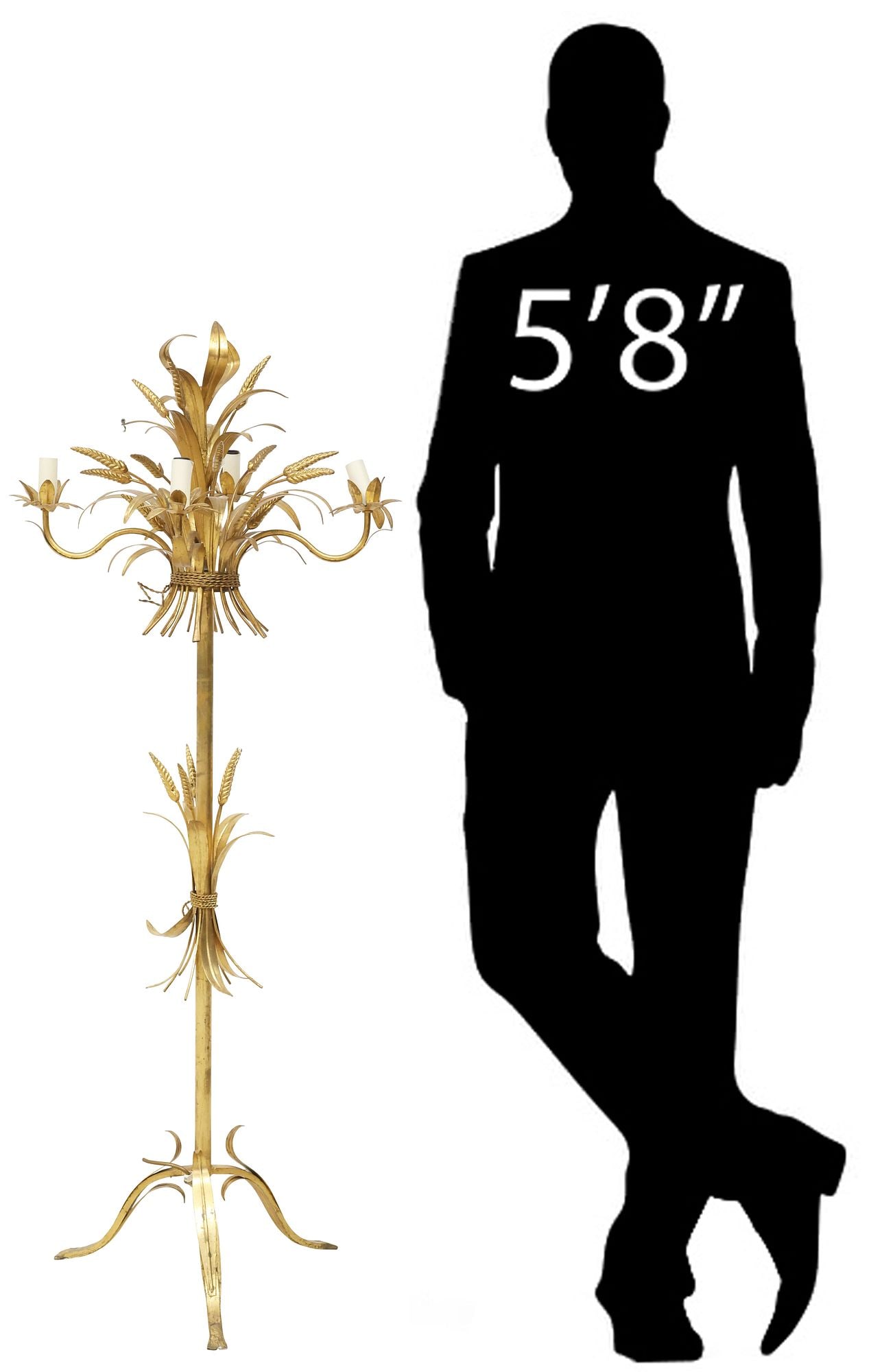 HOLLYWOOD REGENCY STYLE GILT-IRON SHEATH OF WHEAT 4-LIGHT FLOOR LAMP (1 of 7)