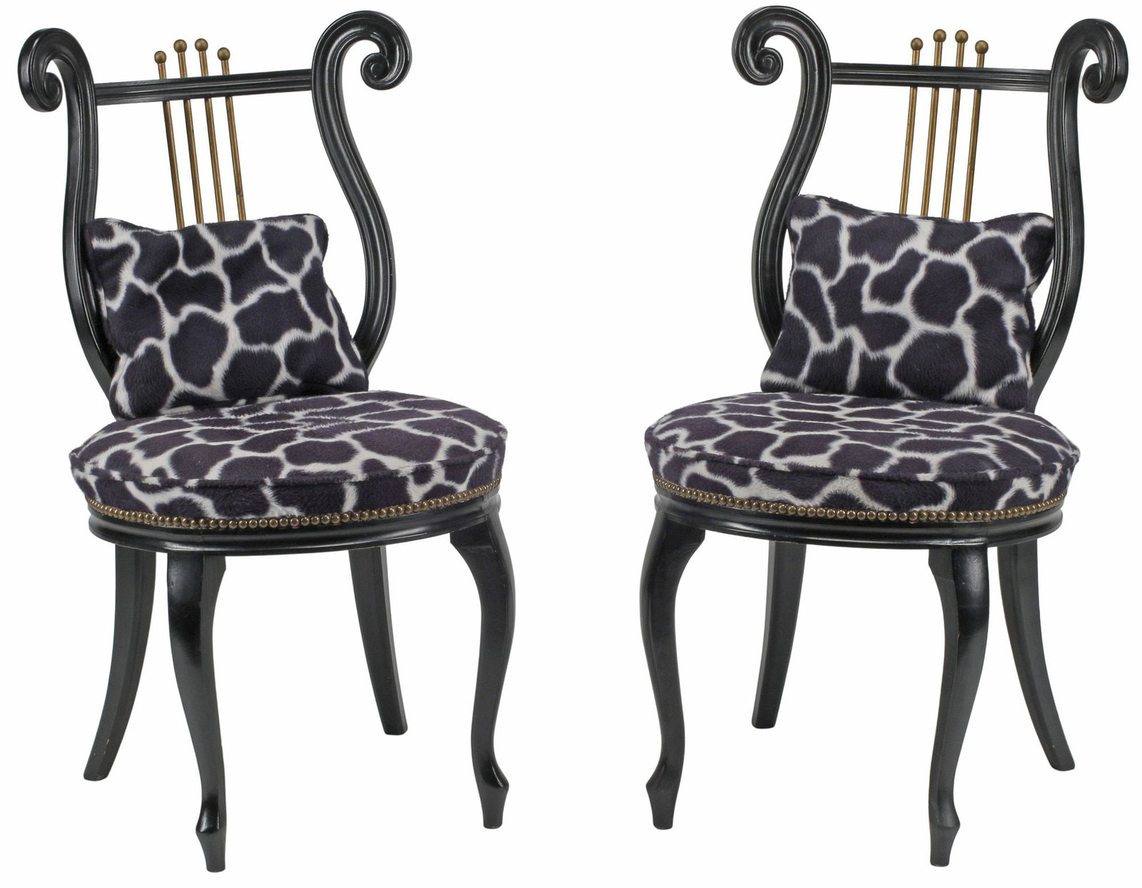 (2) NEOCLASSICAL STYLE PARCEL-GILT & BLACK-PAINTED LYRE-BACK SIDE CHAIRS (1 of 6)