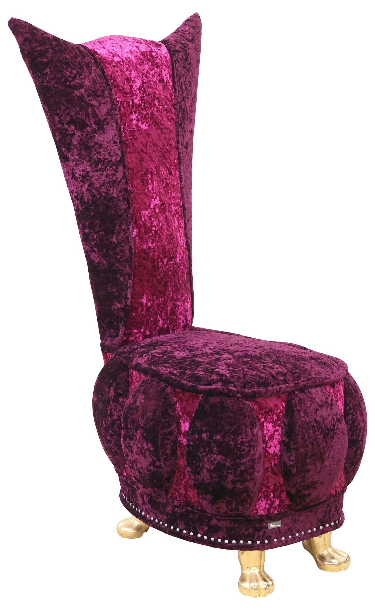 DESIGNER BRETZ 'GAUDI' COLLECTION 'LUCKY' HIGHBACK VELVET CHAIR: German designer "Lucky" chair, Bretz Brother Designs, Gensingen, 21st c., from the "Gaudi" collection, model A124, in an all-over monochromatic crushed velvet upholstery, with paneled high back, and n