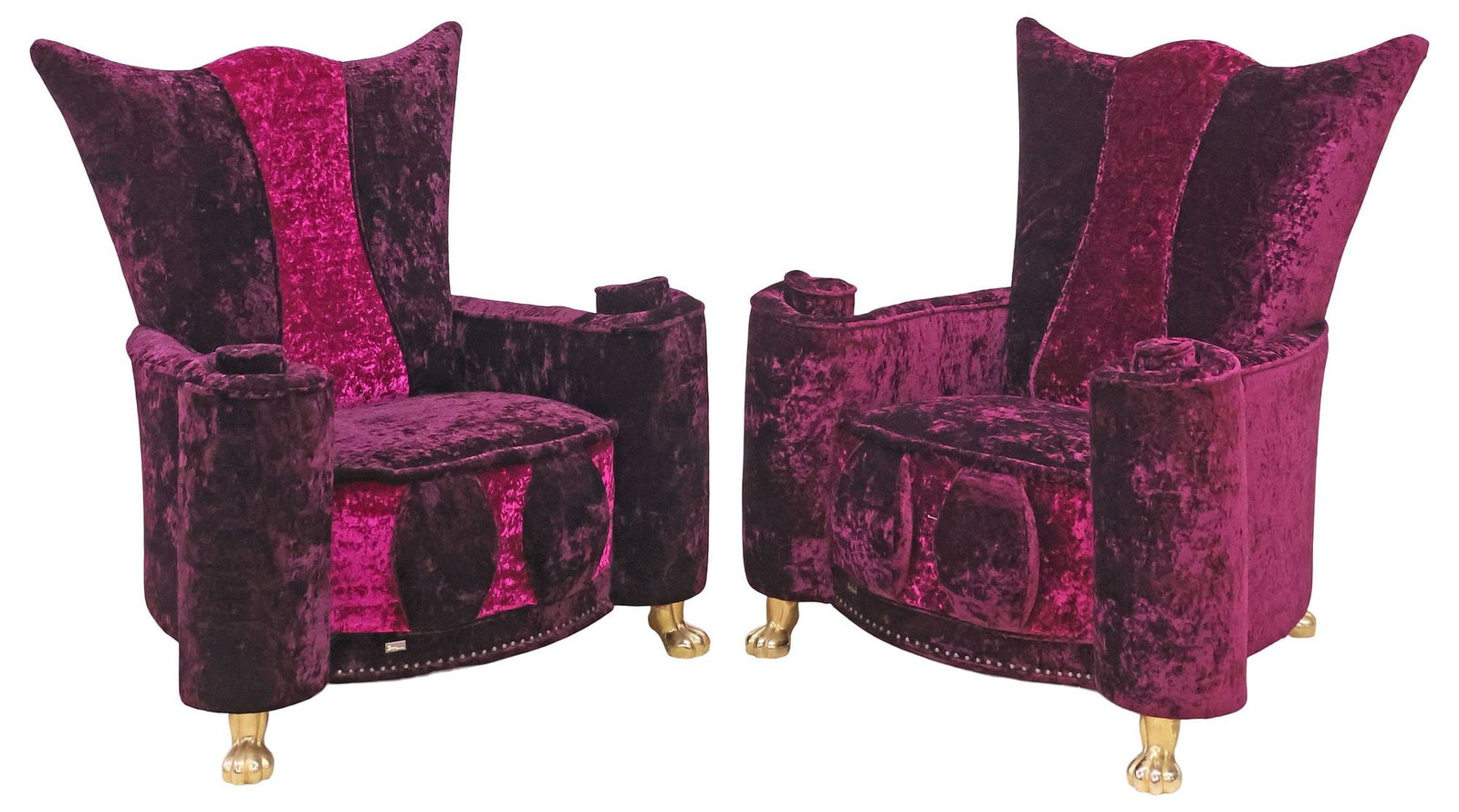 (2) LARGE DESIGNER BRETZ 'GAUDI' VELVET ARMCHAIRS ON PAW FEET (1 of 4)